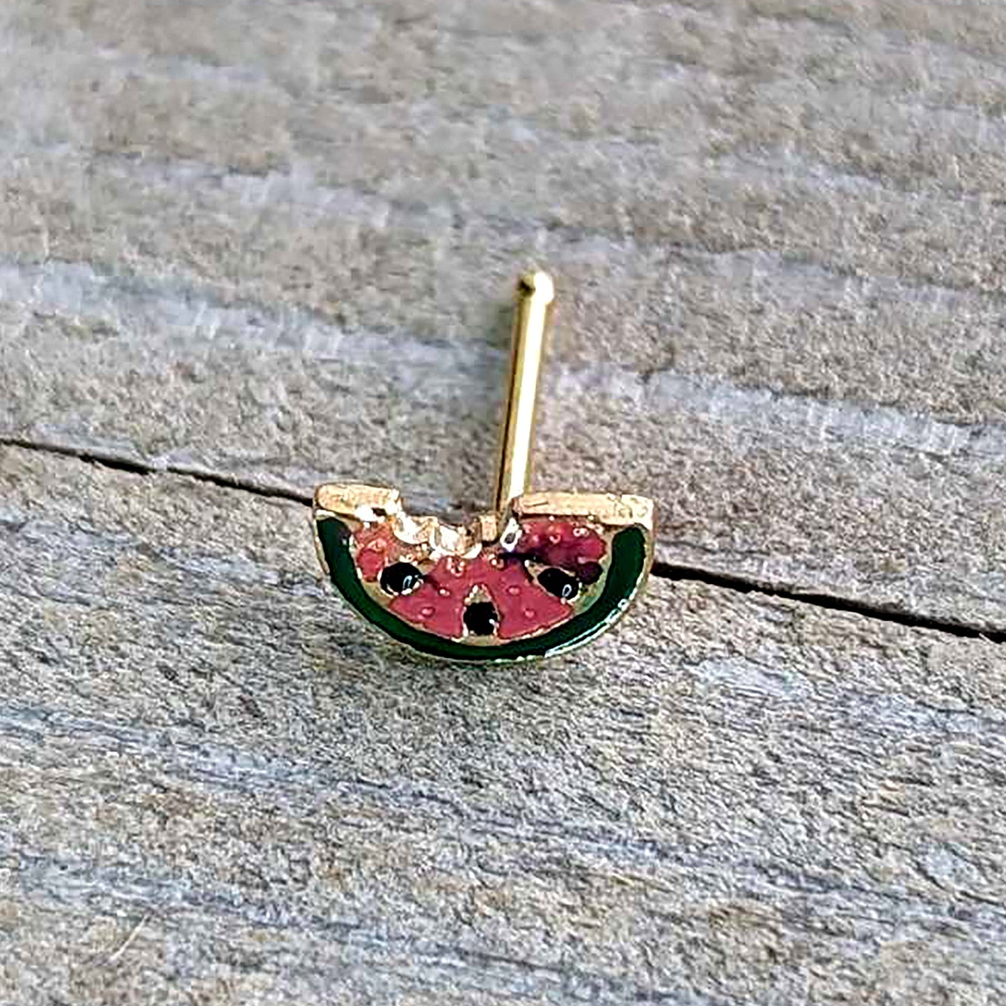 20G 1/4 Gold Tone Watermelon Bite Nose Bone