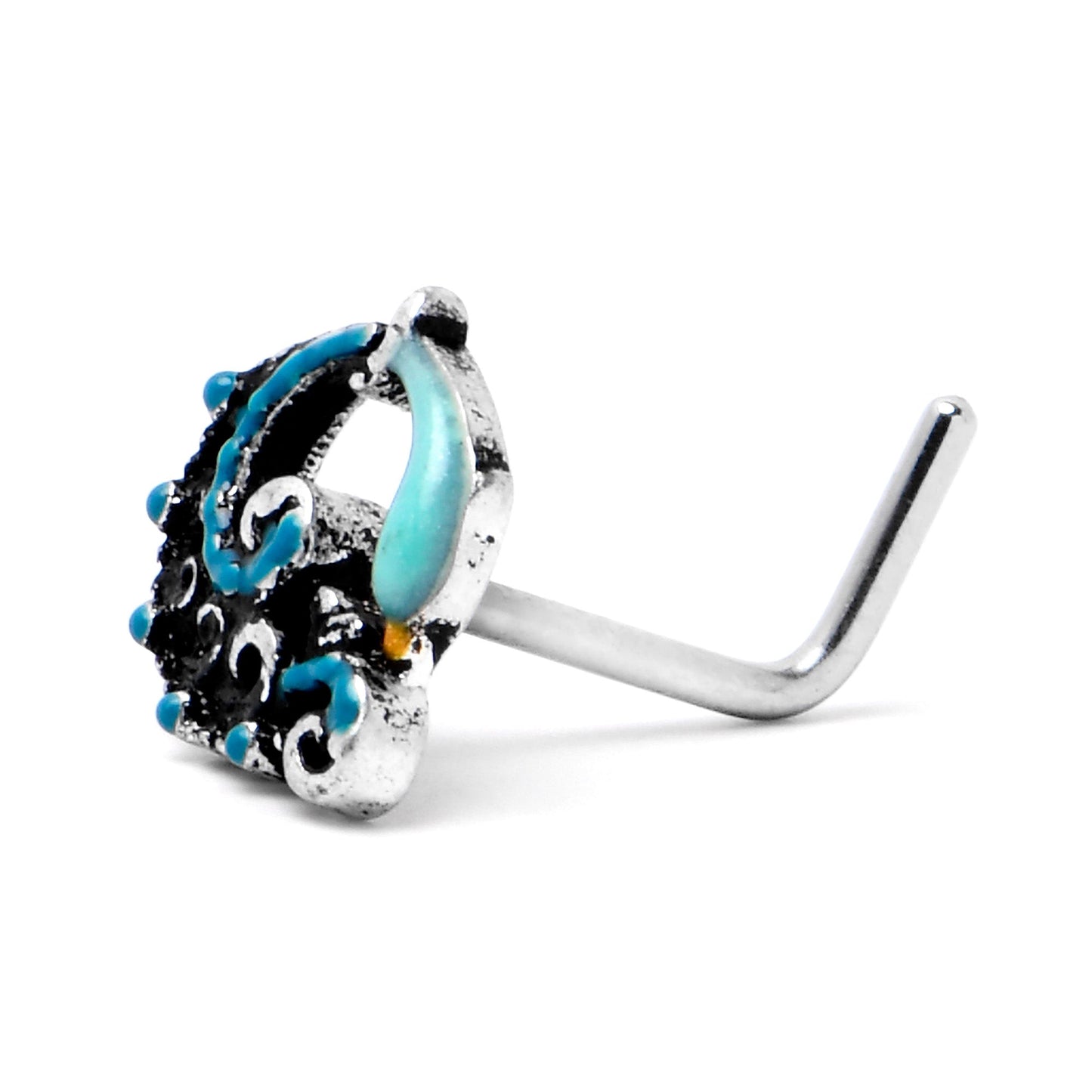 20G 1/4 Leaping Blue Dolphin L Shape Nose Ring