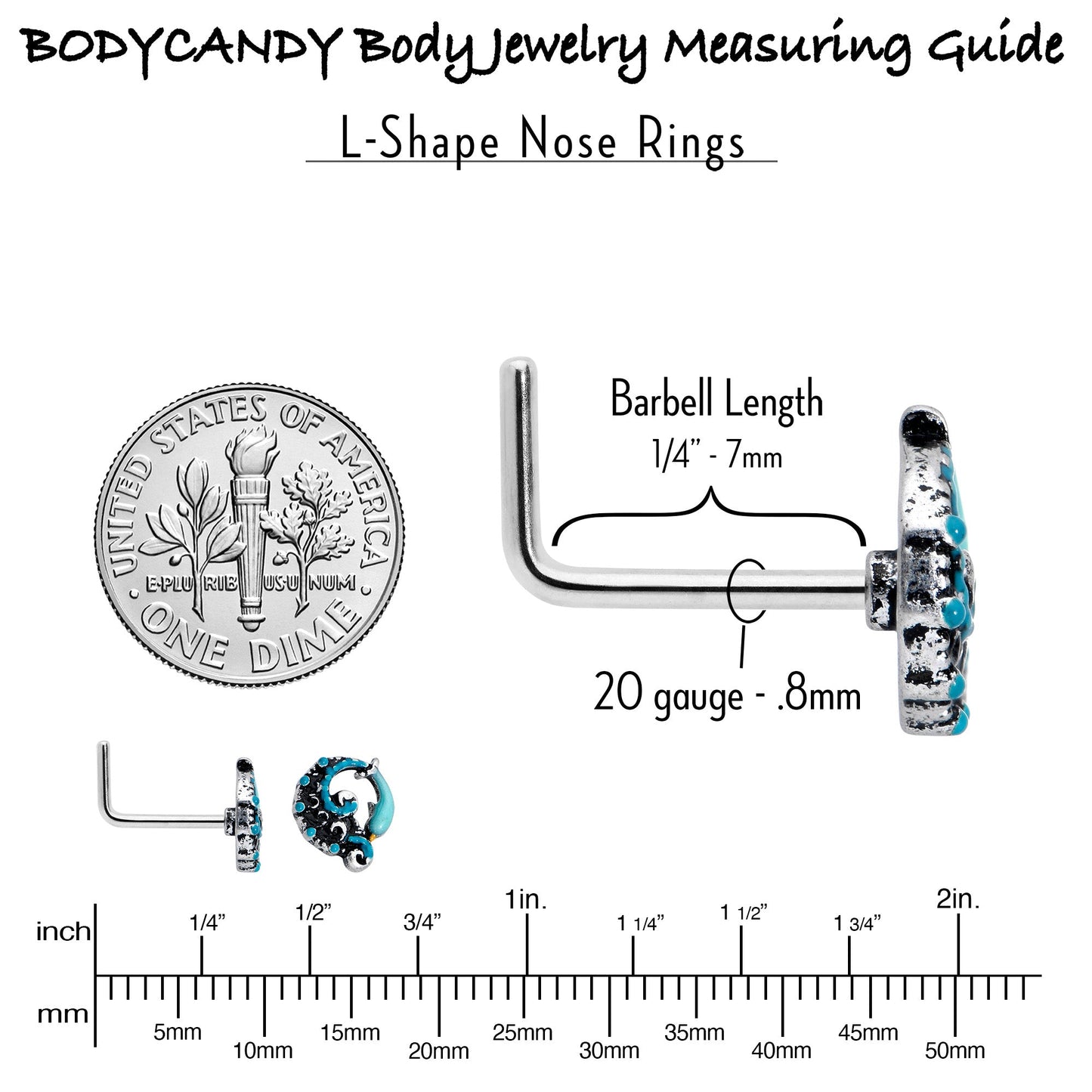 20G 1/4 Leaping Blue Dolphin L Shape Nose Ring