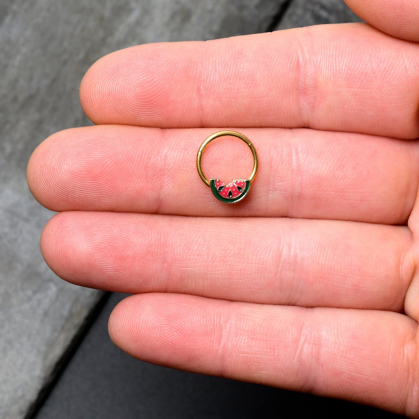 16G 3/8 Gold Tone Watermelon Bite Hinged Segment Ring