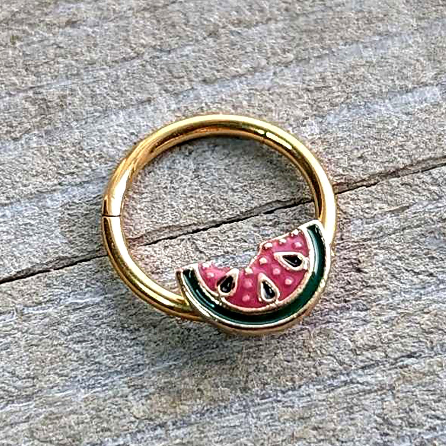 16G 3/8 Gold Tone Watermelon Bite Hinged Segment Ring