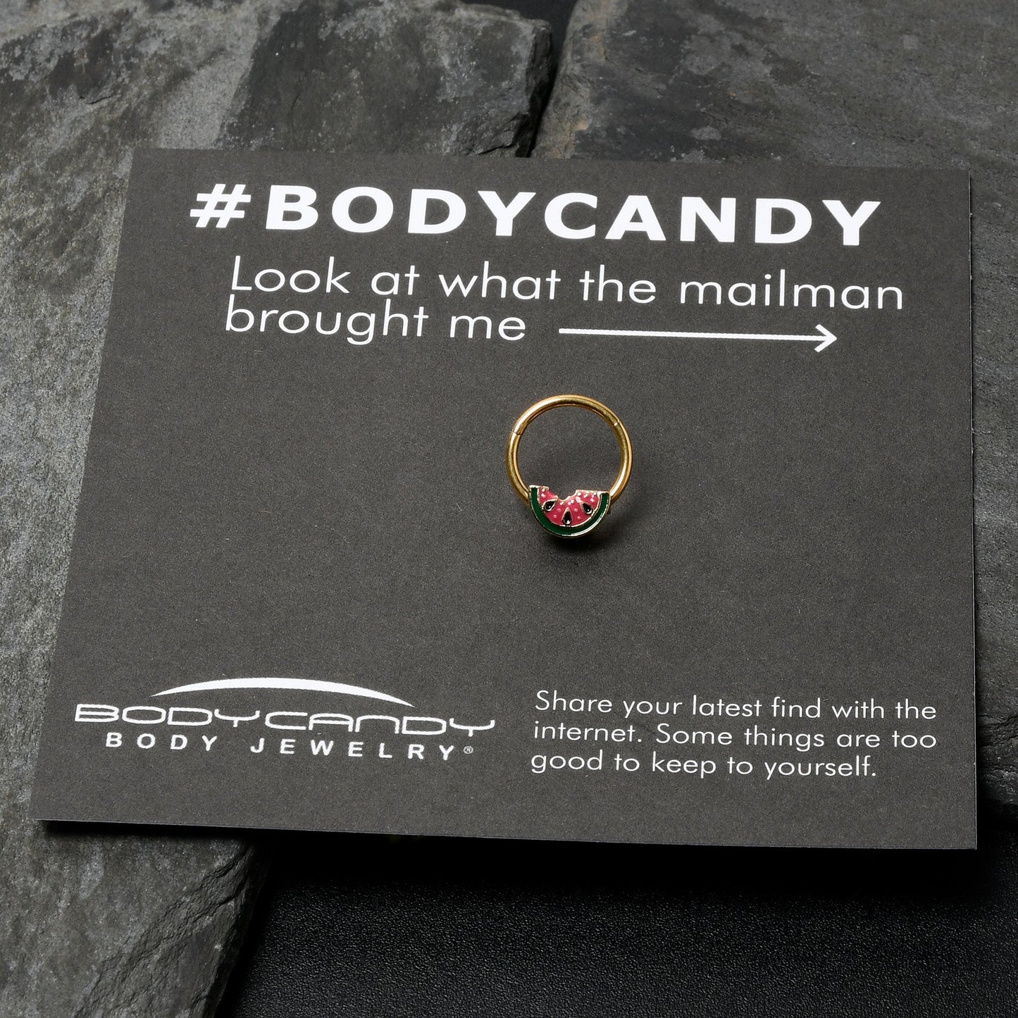 16G 3/8 Gold Tone Watermelon Bite Hinged Segment Ring