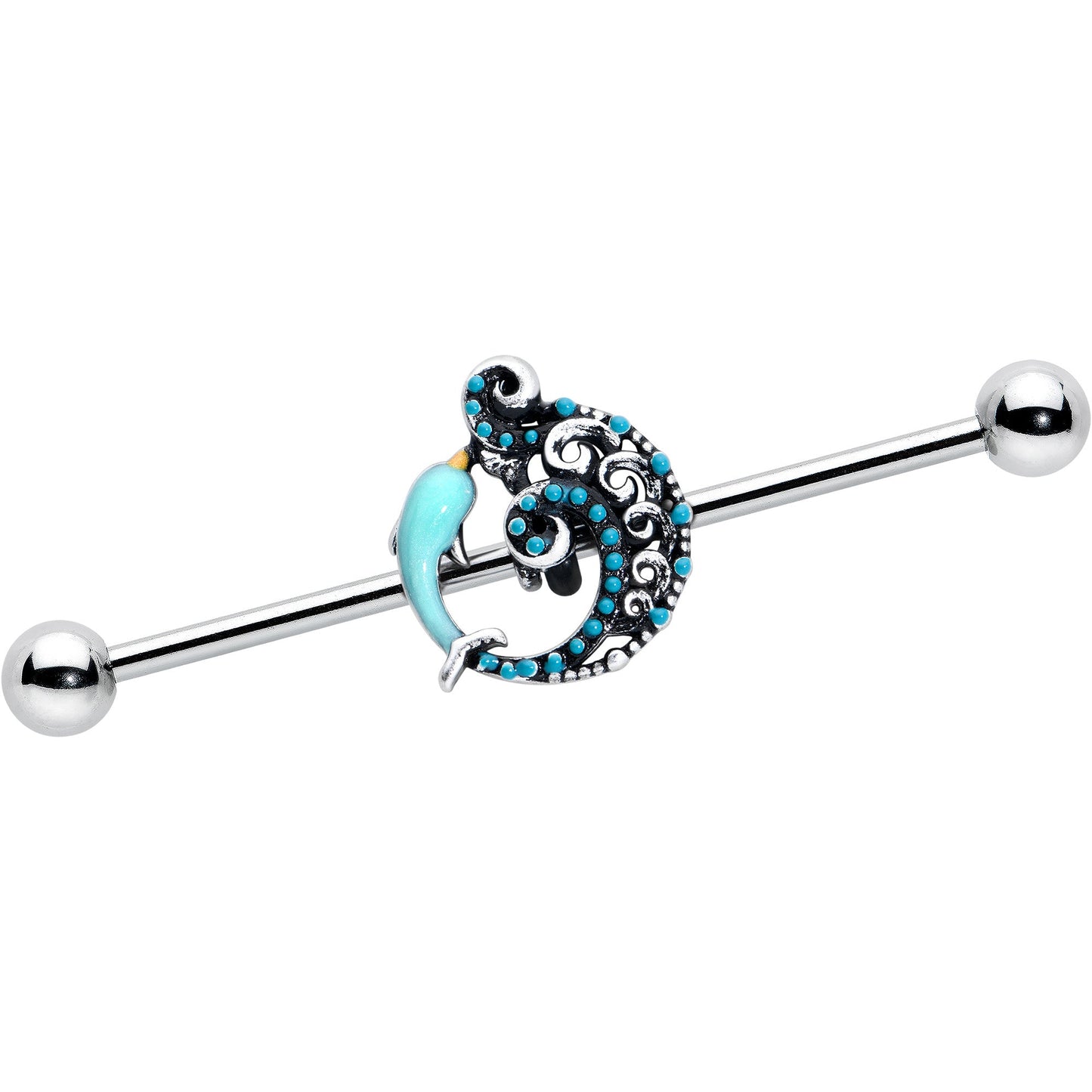 14G Leaping Blue Dolphin Industrial Barbell 38mm