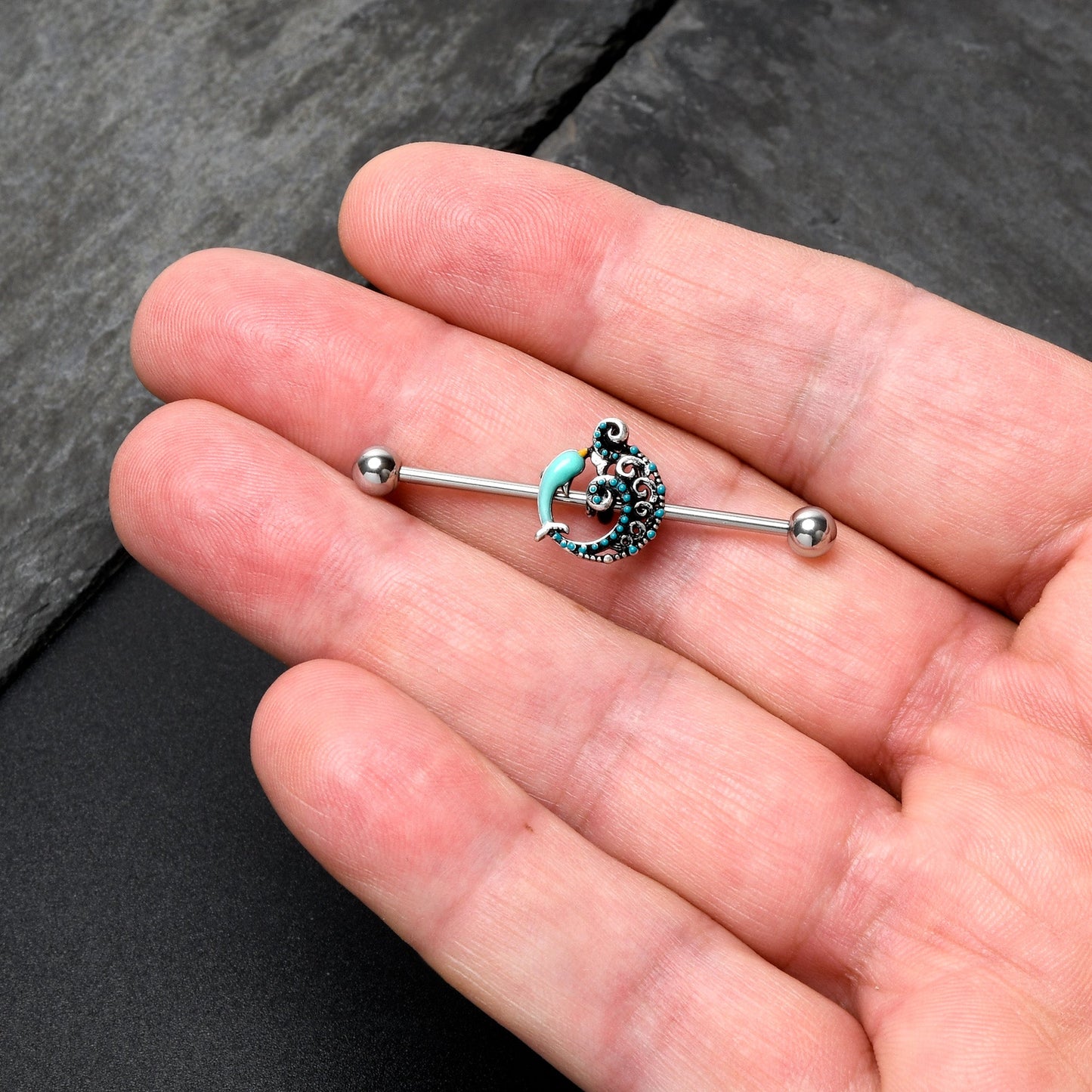 14G Leaping Blue Dolphin Industrial Barbell 38mm