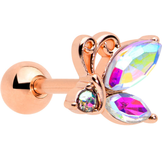 16G 1/4 Aurora CZ Gem Rose Gold Hue Fleur de Lis Cartilage Earring