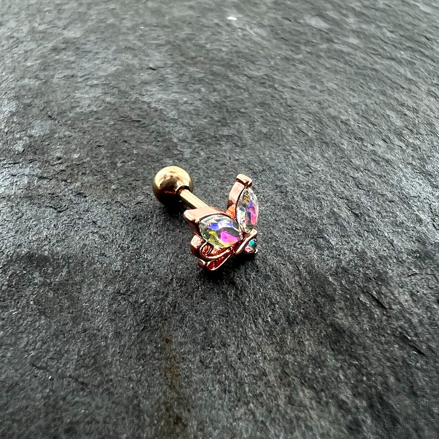 16G 1/4 Aurora CZ Gem Rose Gold Hue Fleur de Lis Cartilage Earring