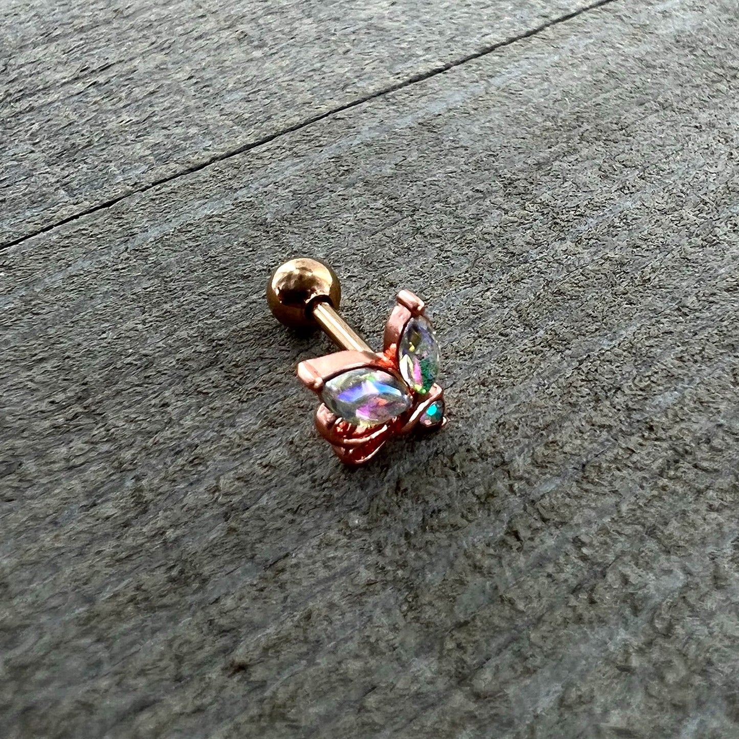 16G 1/4 Aurora CZ Gem Rose Gold Hue Fleur de Lis Cartilage Earring