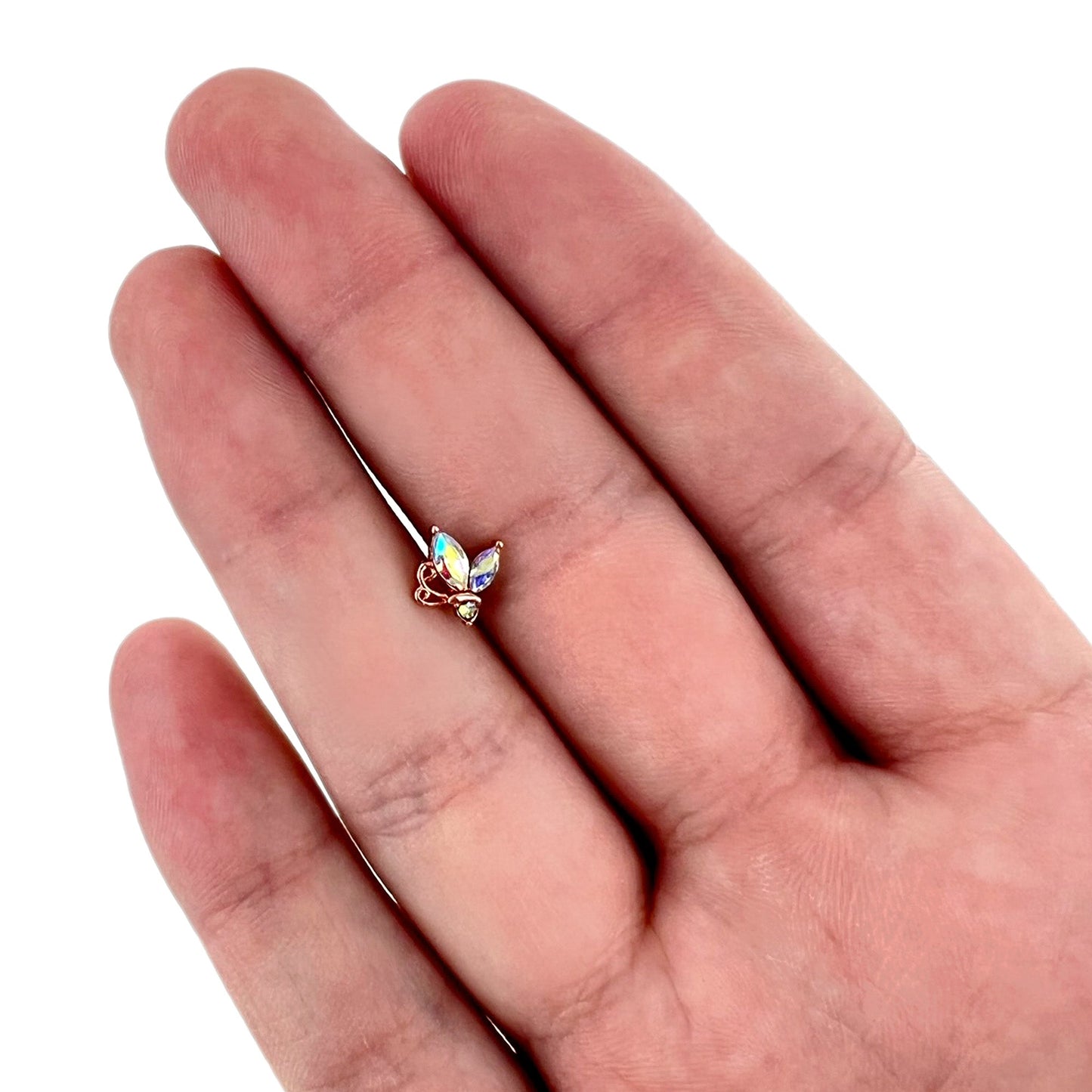 16G 1/4 Aurora CZ Gem Rose Gold Hue Fleur de Lis Cartilage Earring