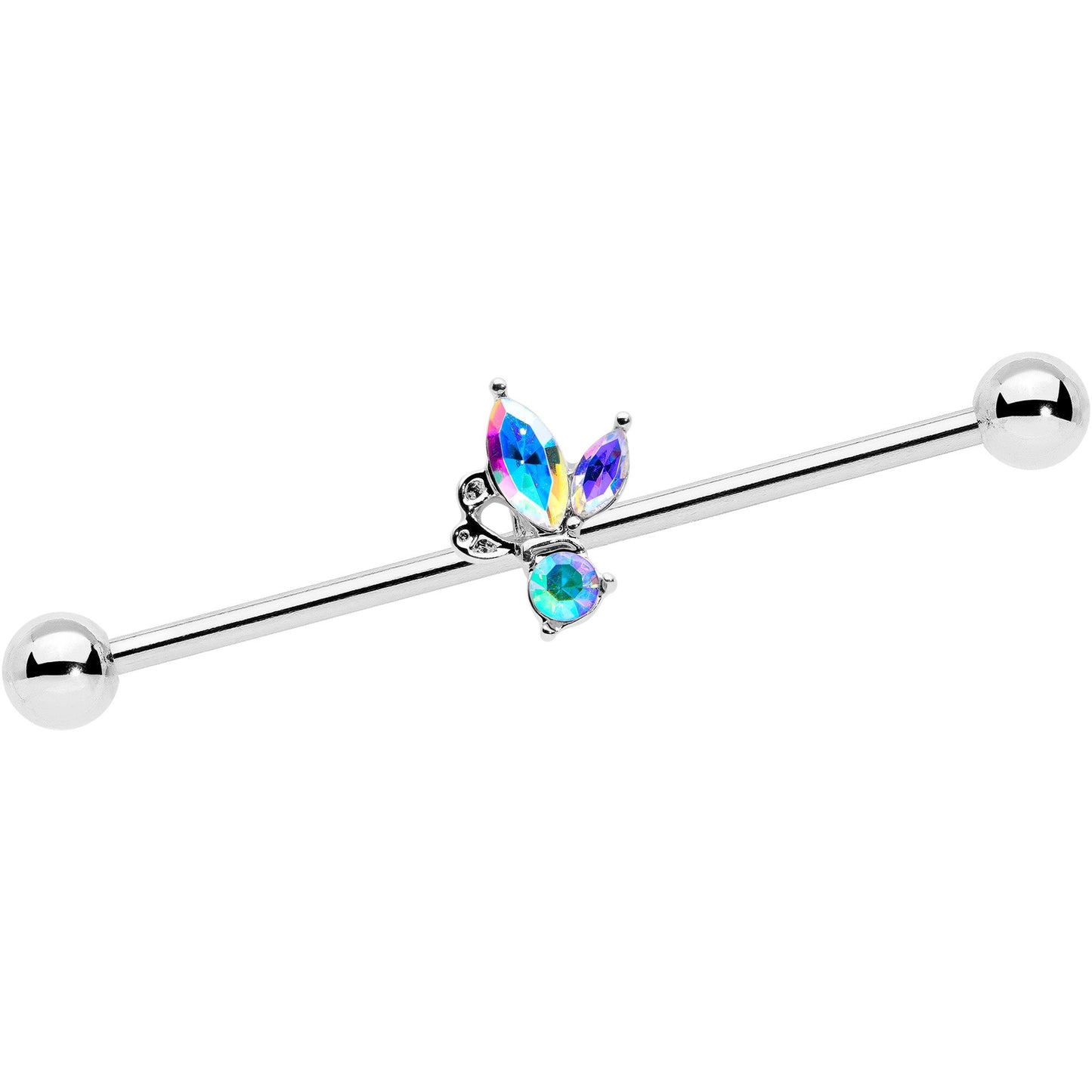 14G Aurora CZ Gem Fleur de Lis Industrial Barbell 38mm