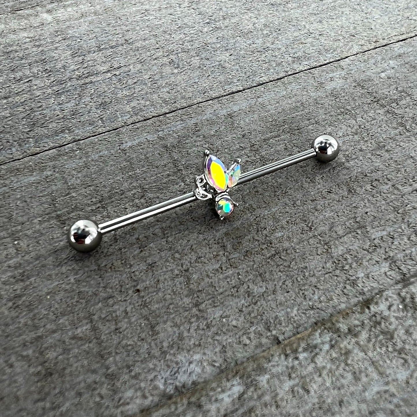 14G Aurora CZ Gem Fleur de Lis Industrial Barbell 38mm