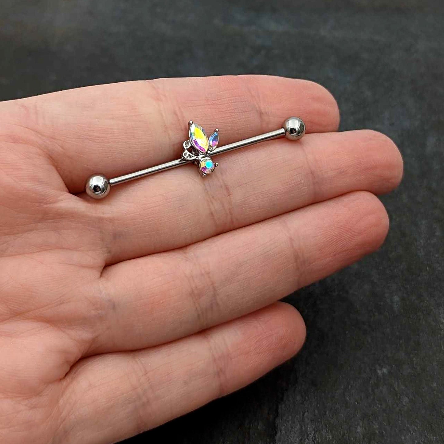 14G Aurora CZ Gem Fleur de Lis Industrial Barbell 38mm