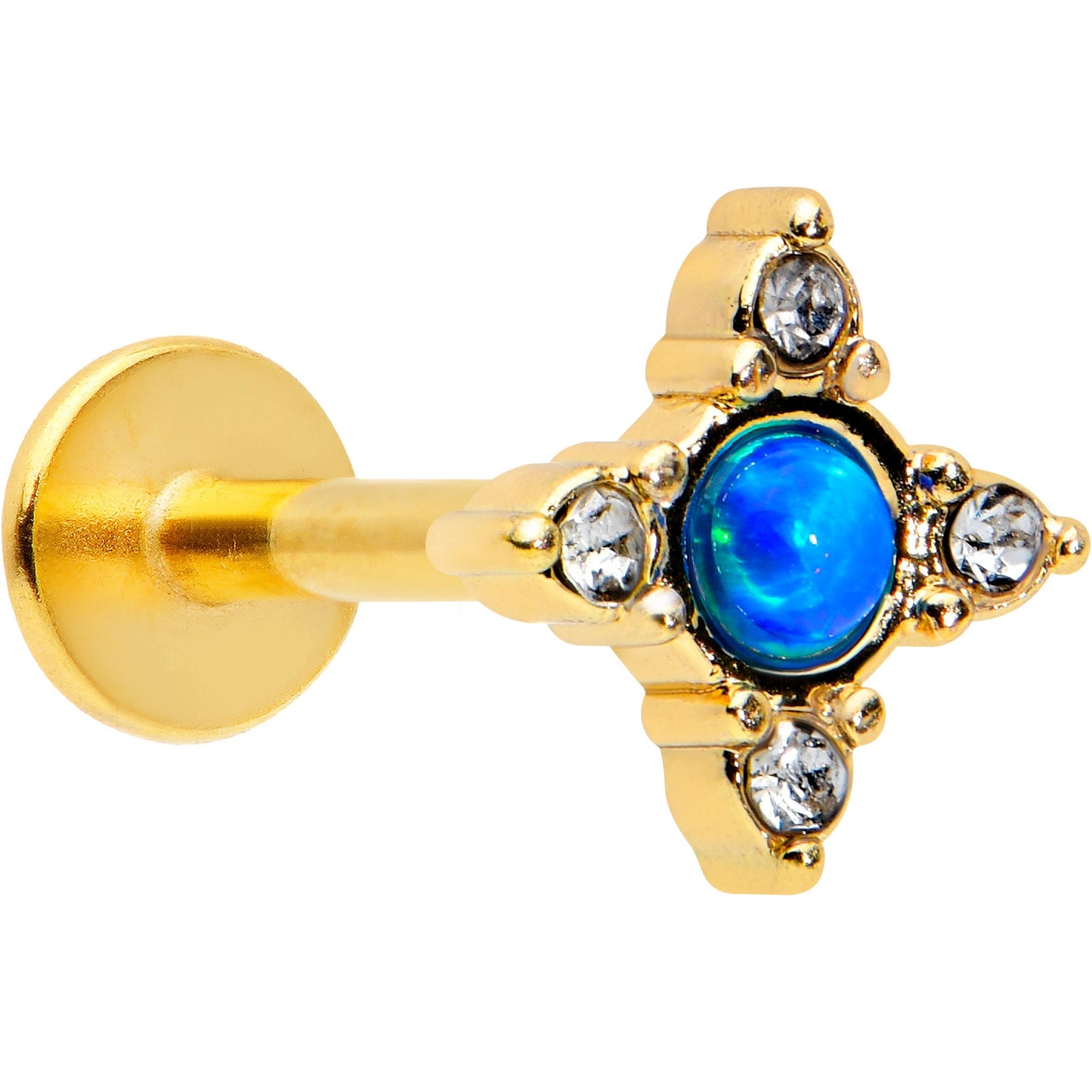 16G 5/16 Blue Synthetic Opal Gold Hue Rhombus Labret Monroe Tragus