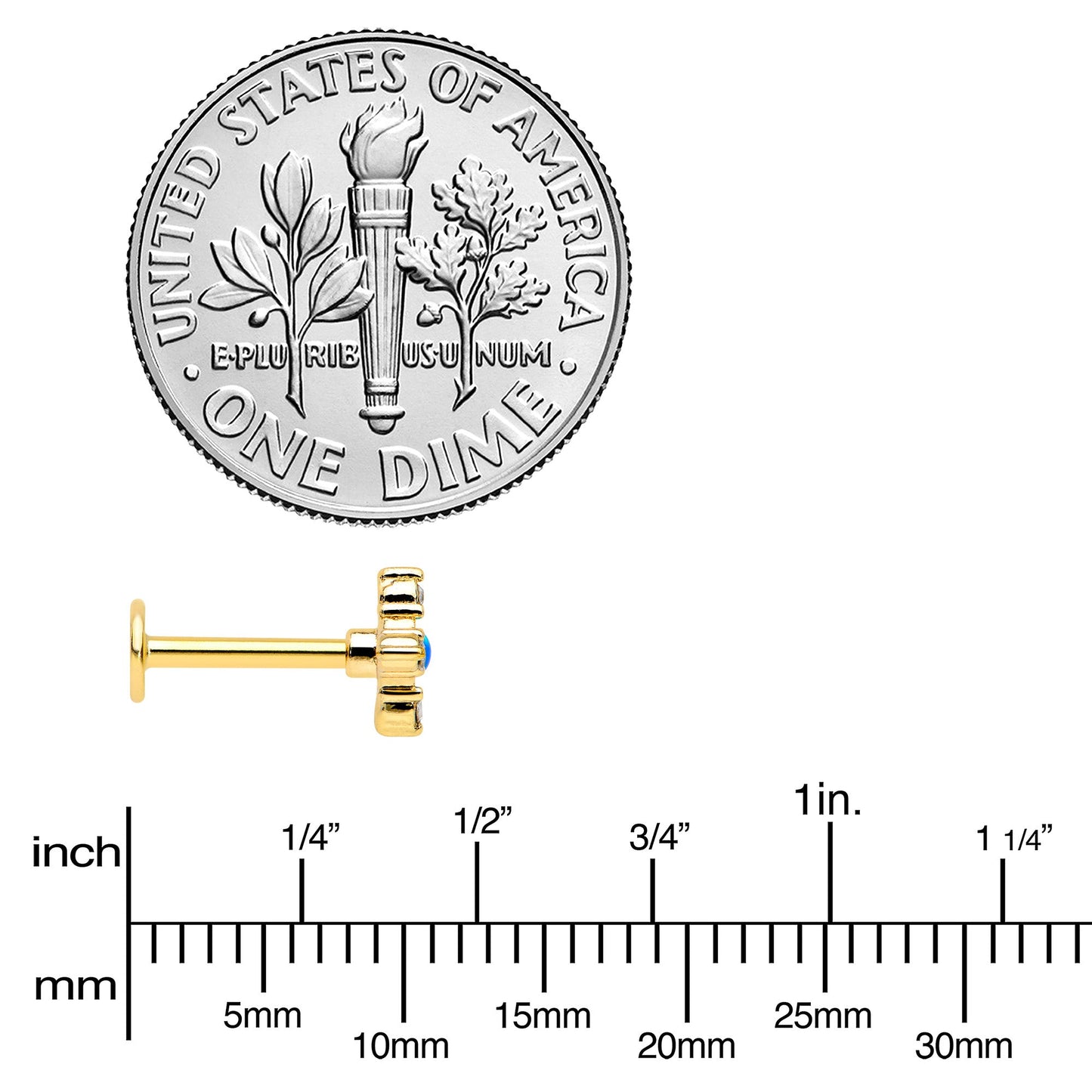 16G 5/16 Blue Synthetic Opal Gold Hue Rhombus Labret Monroe Tragus