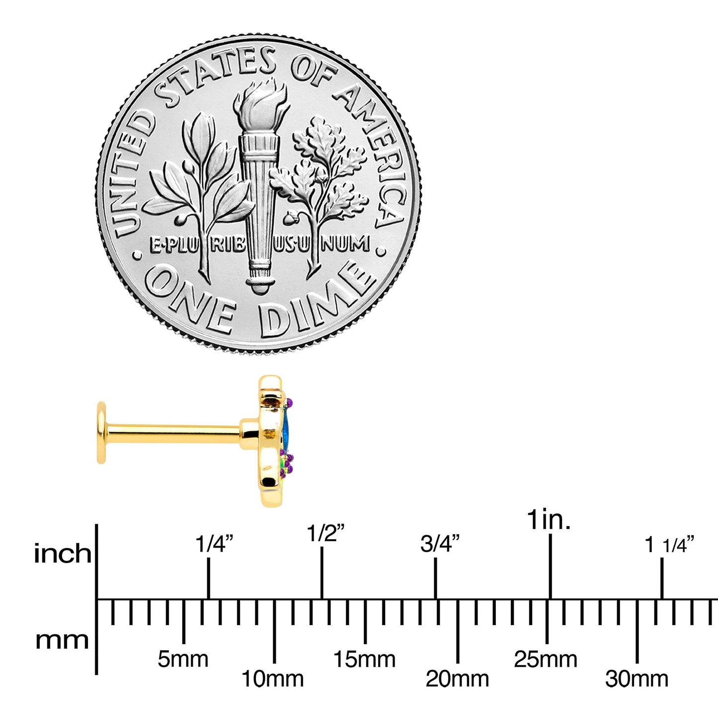 16G 5/16 Blue Gem Gold Tone Tropic Fan Labret Monroe Tragus