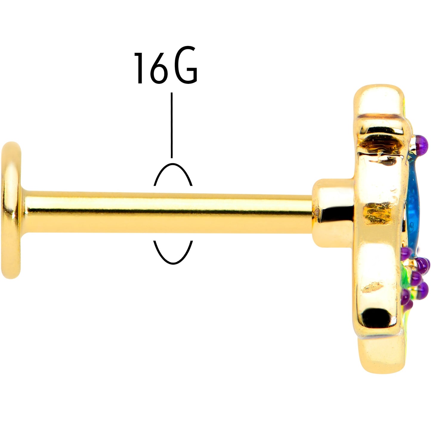 16G 5/16 Blue Gem Gold Tone Tropic Fan Labret Monroe Tragus