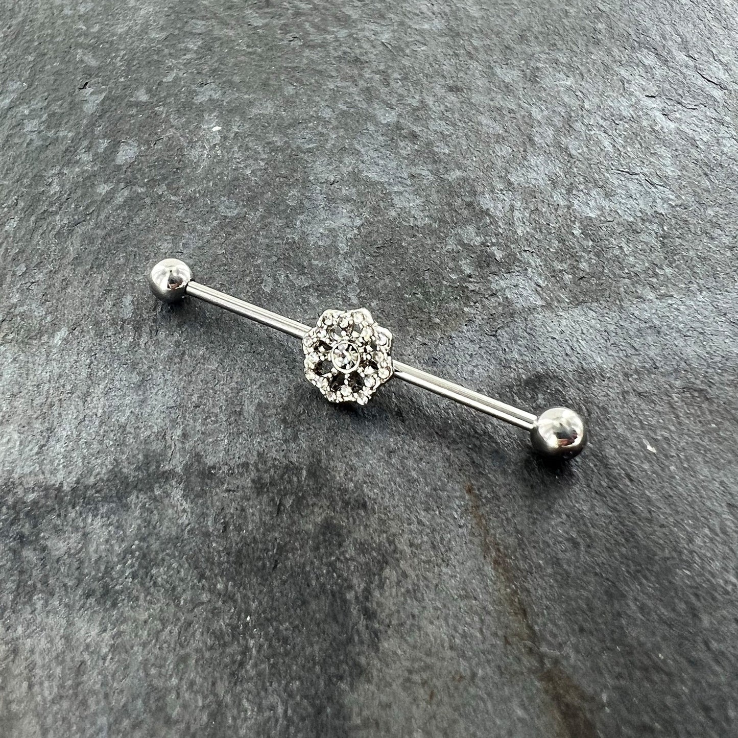 14G Clear Gem Baroque Fabulous Flower Industrial Barbell 38mm