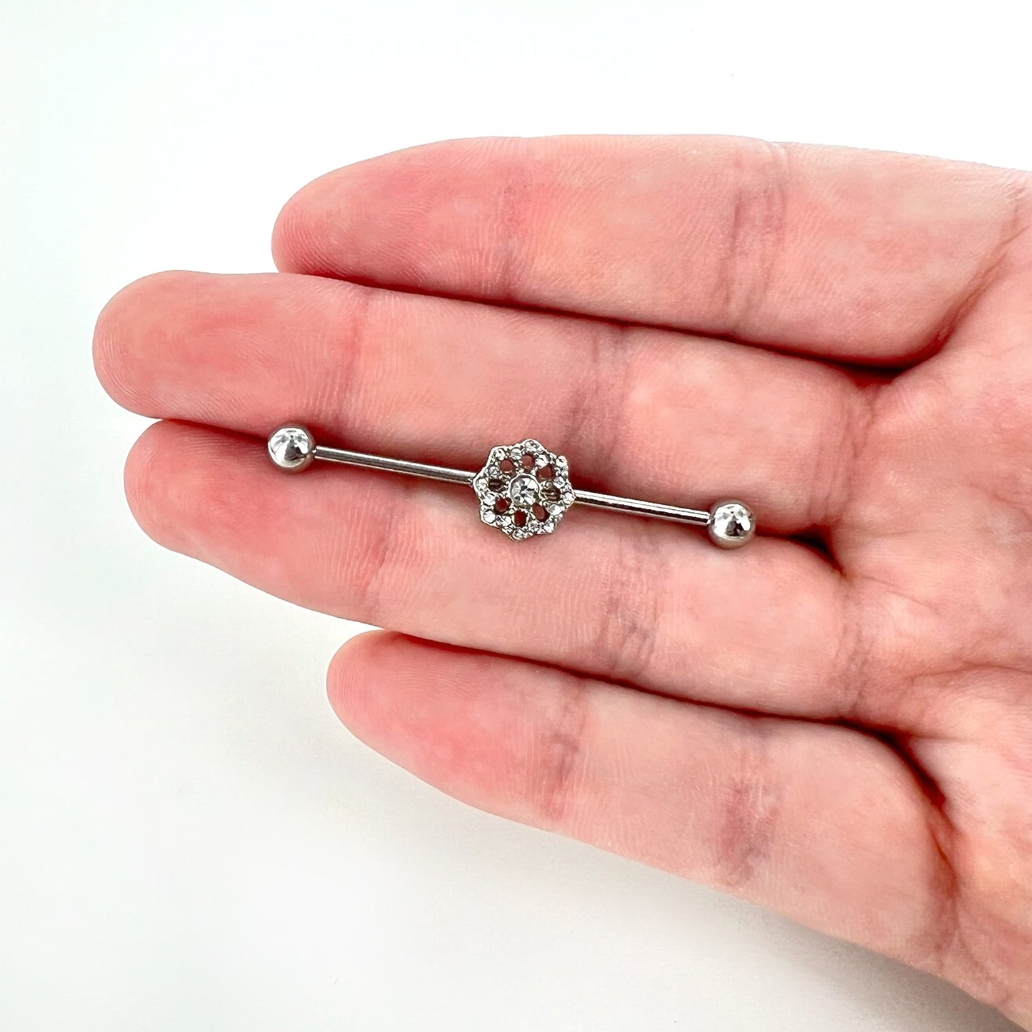 14G Clear Gem Baroque Fabulous Flower Industrial Barbell 38mm