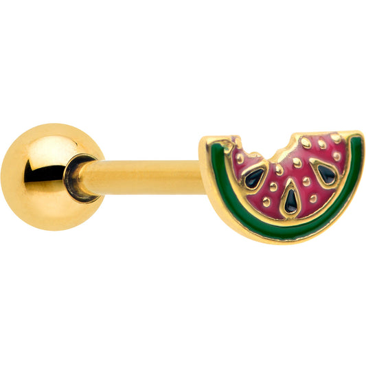 Gold Tone Watermelon Bite Barbell Tongue Ring