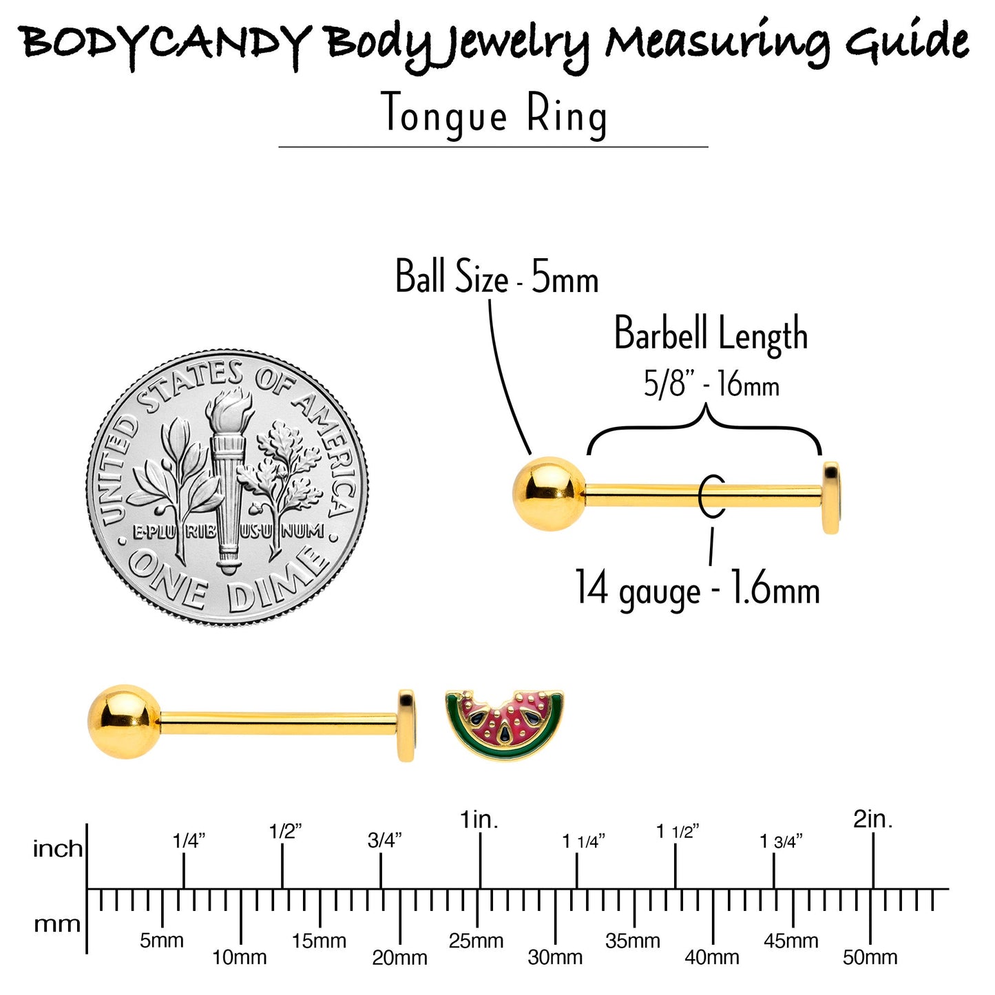 Gold Tone Watermelon Bite Barbell Tongue Ring