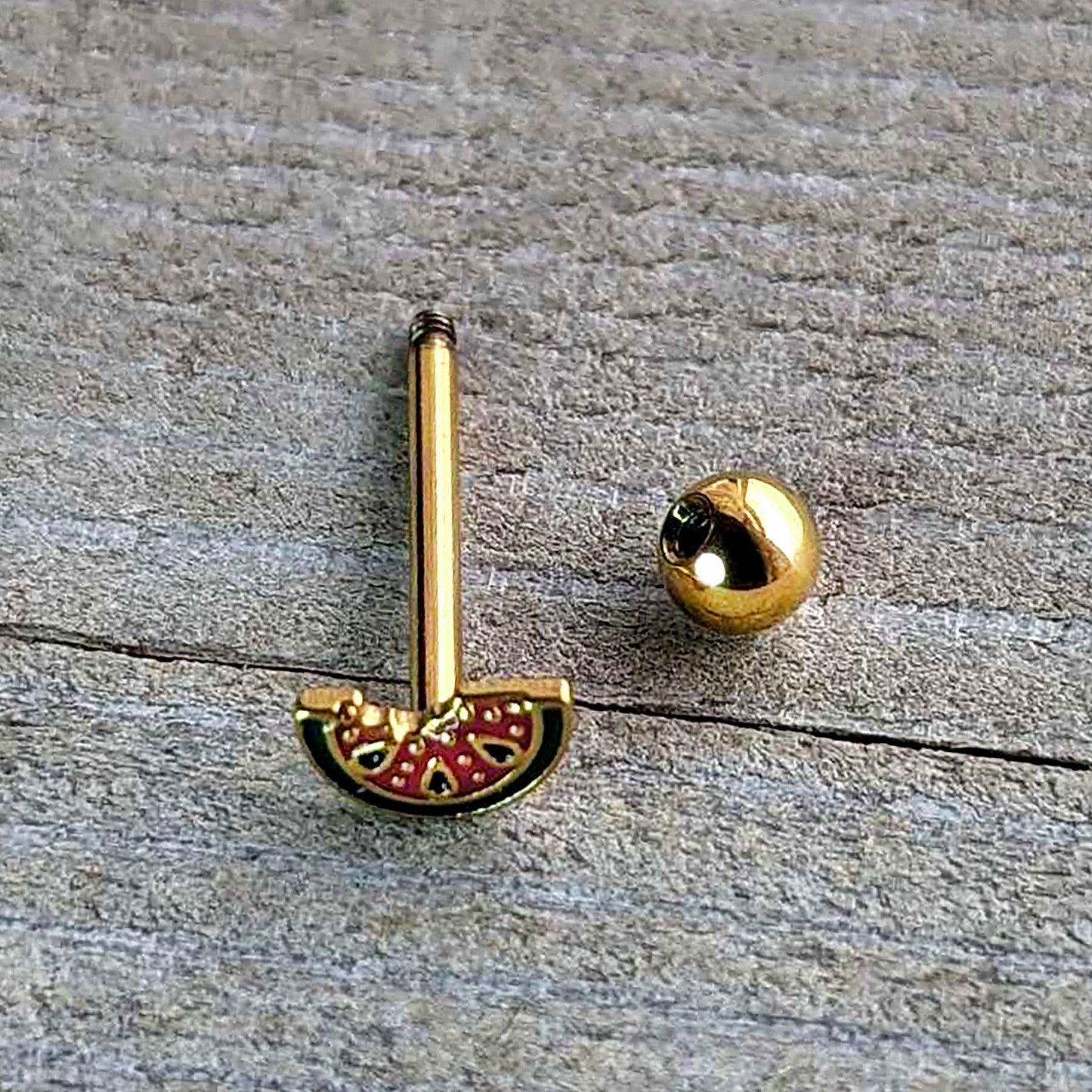 Gold Tone Watermelon Bite Barbell Tongue Ring