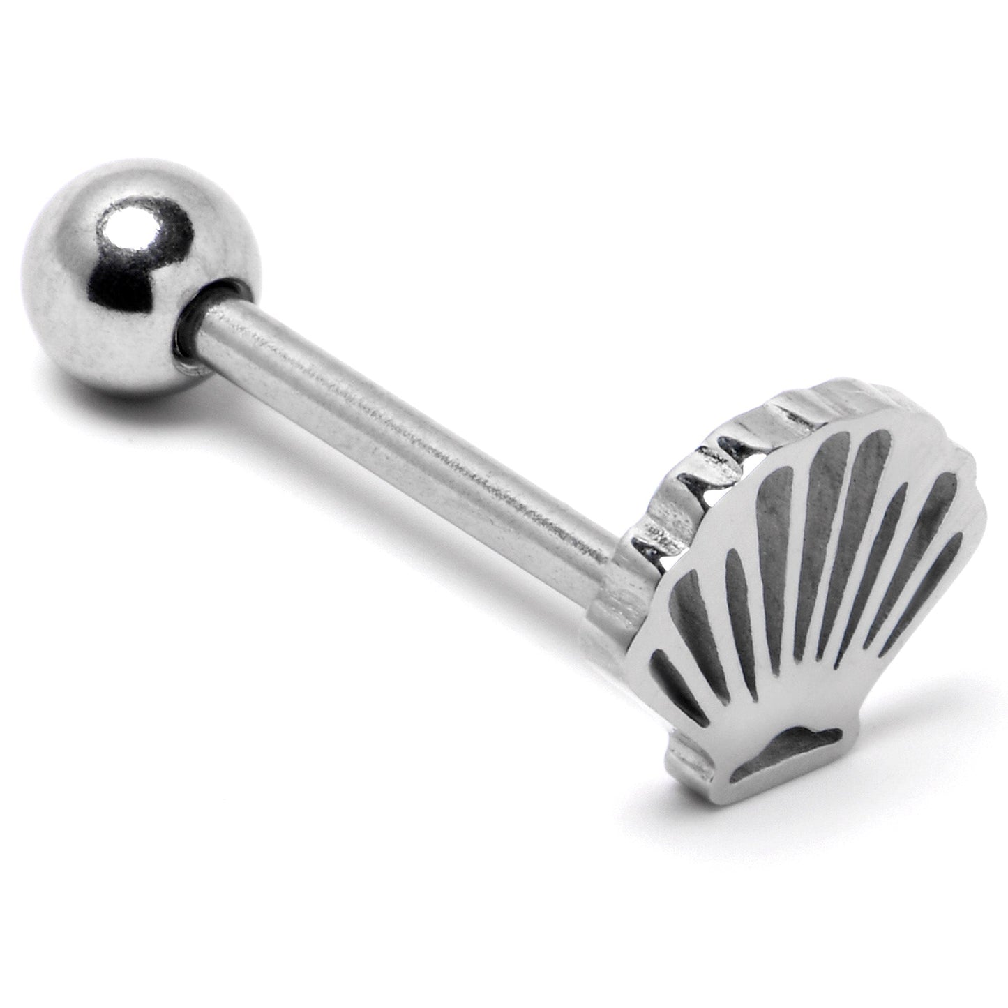 316L Surgical Steel Scalloped Sea Shell Barbell Tongue Ring