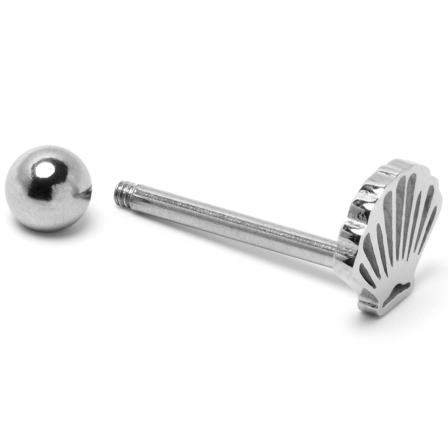 316L Surgical Steel Scalloped Sea Shell Barbell Tongue Ring