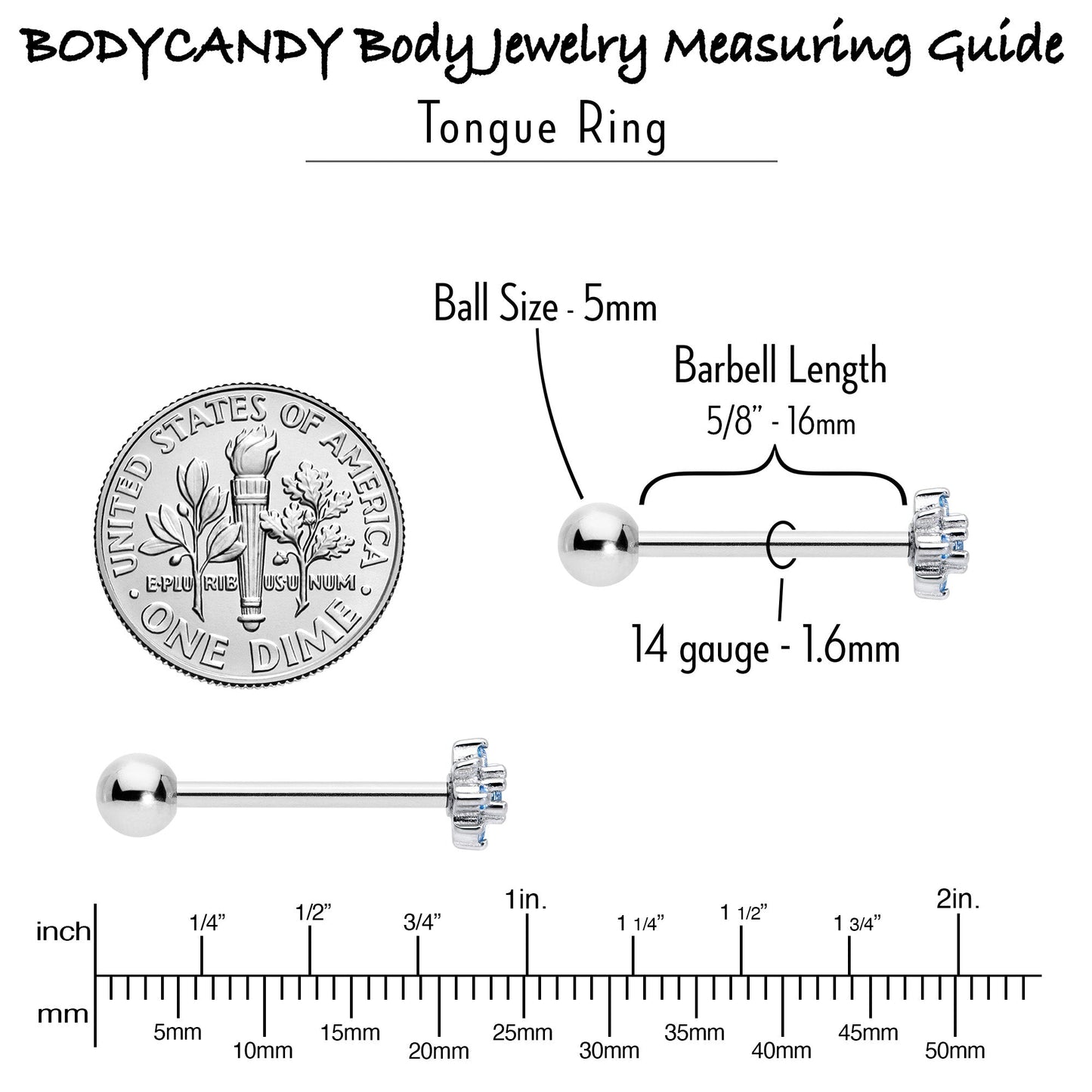 Blue Clear Gem Stylish Snowflake Barbell Tongue Ring