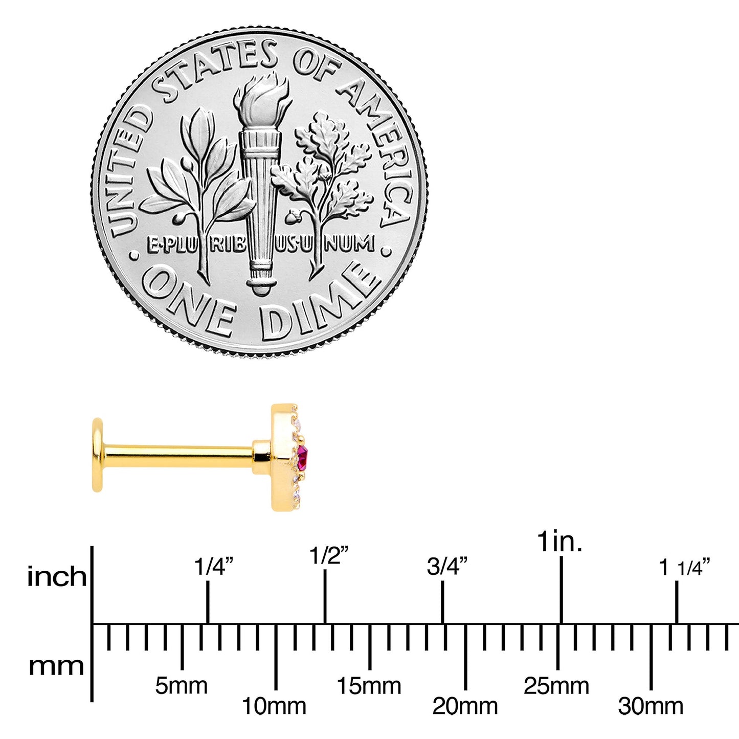 16G 5/16 Clear Pink Gem Gold Tone Open Eye Labret Monroe Tragus