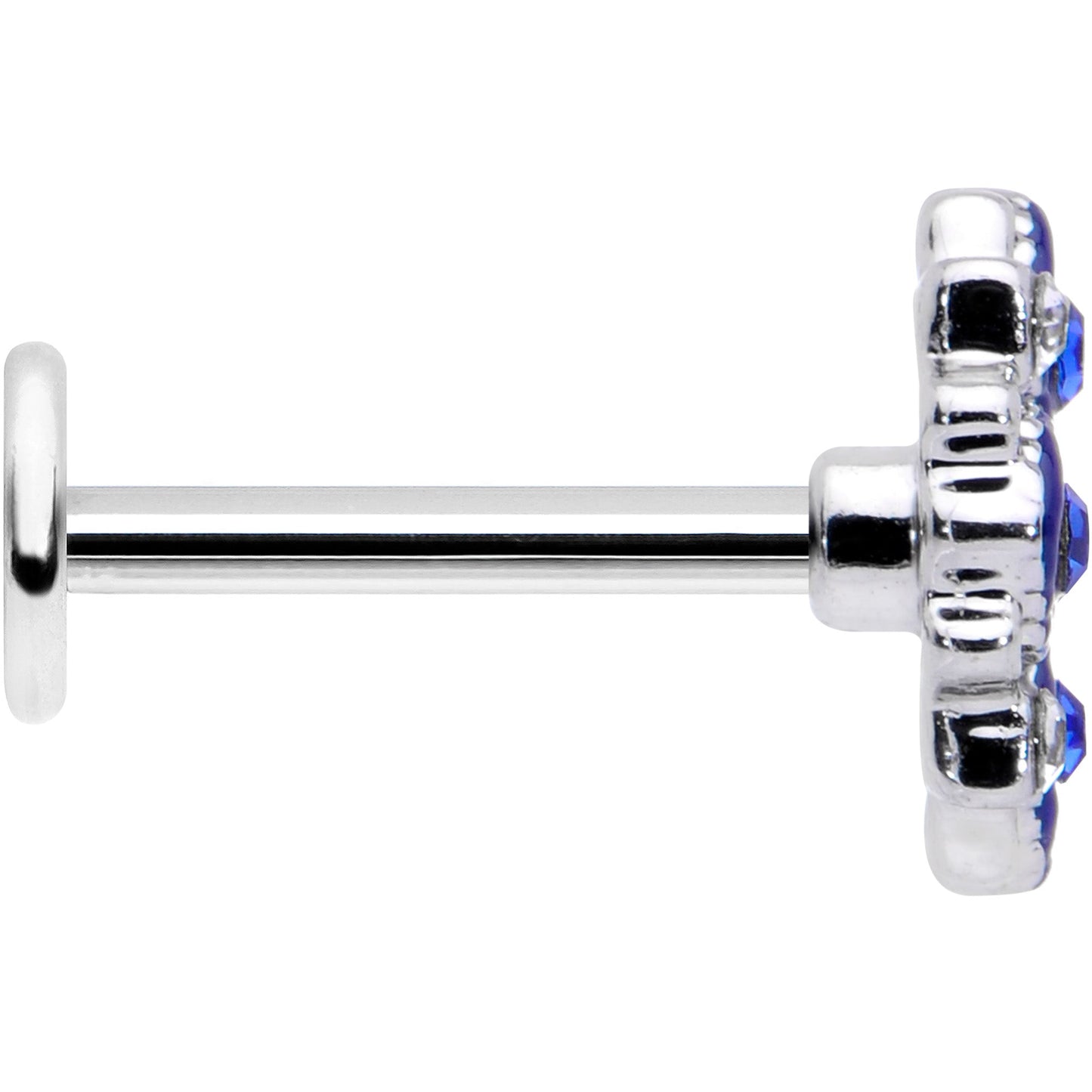 16G 5/16 Blue Clear Gem Embellished Cross Labret Monroe Tragus