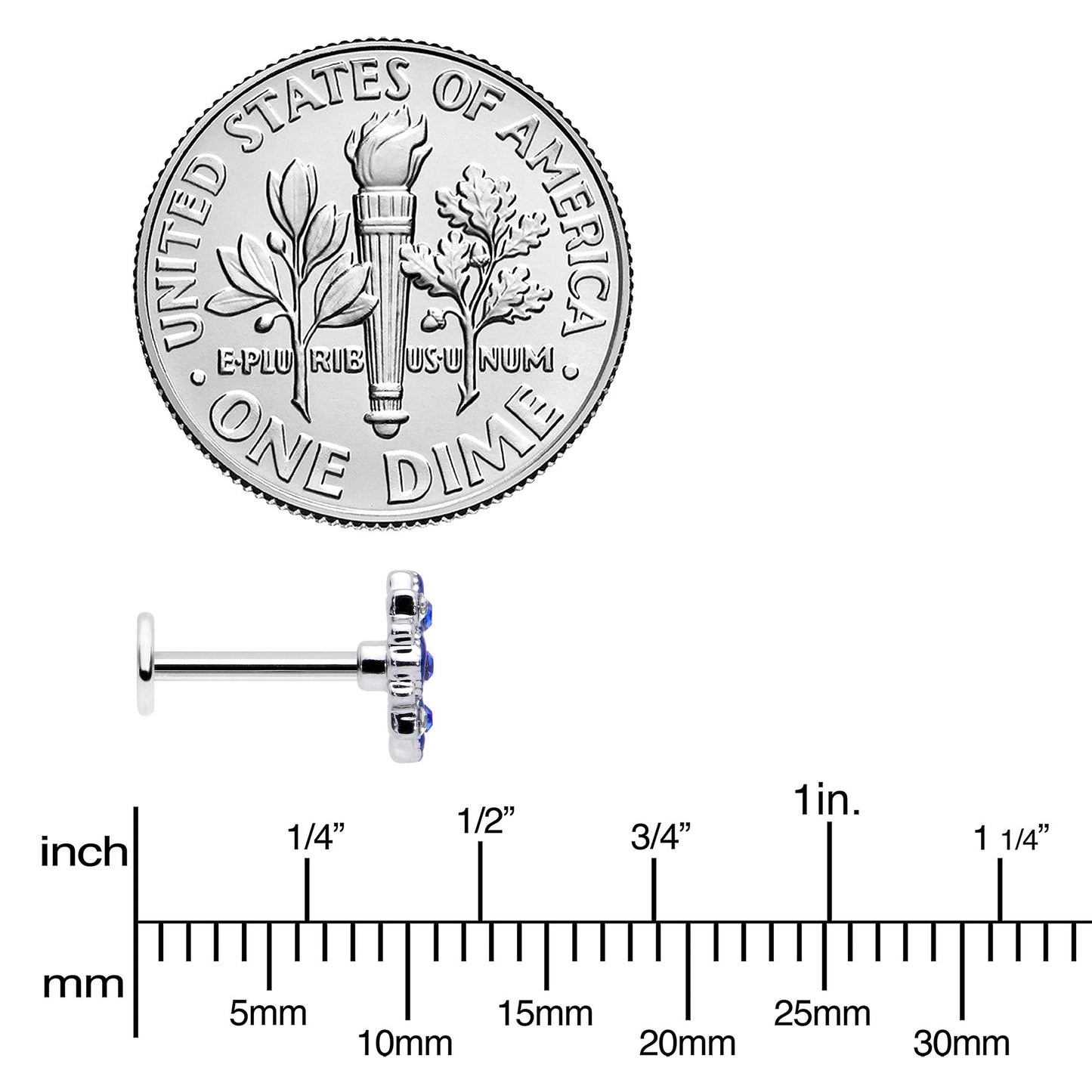 16G 5/16 Blue Clear Gem Embellished Cross Labret Monroe Tragus