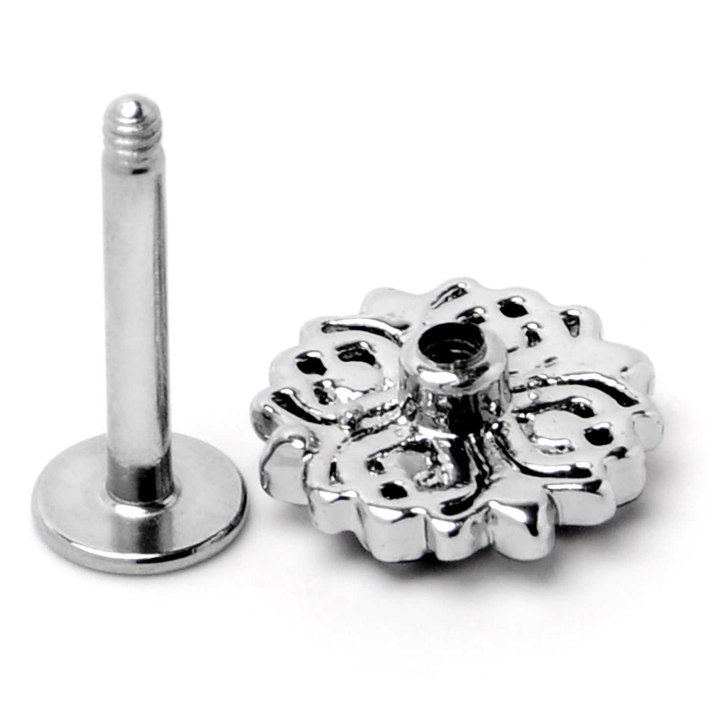 16G 5/16 Blue Clear Gem Embellished Cross Labret Monroe Tragus