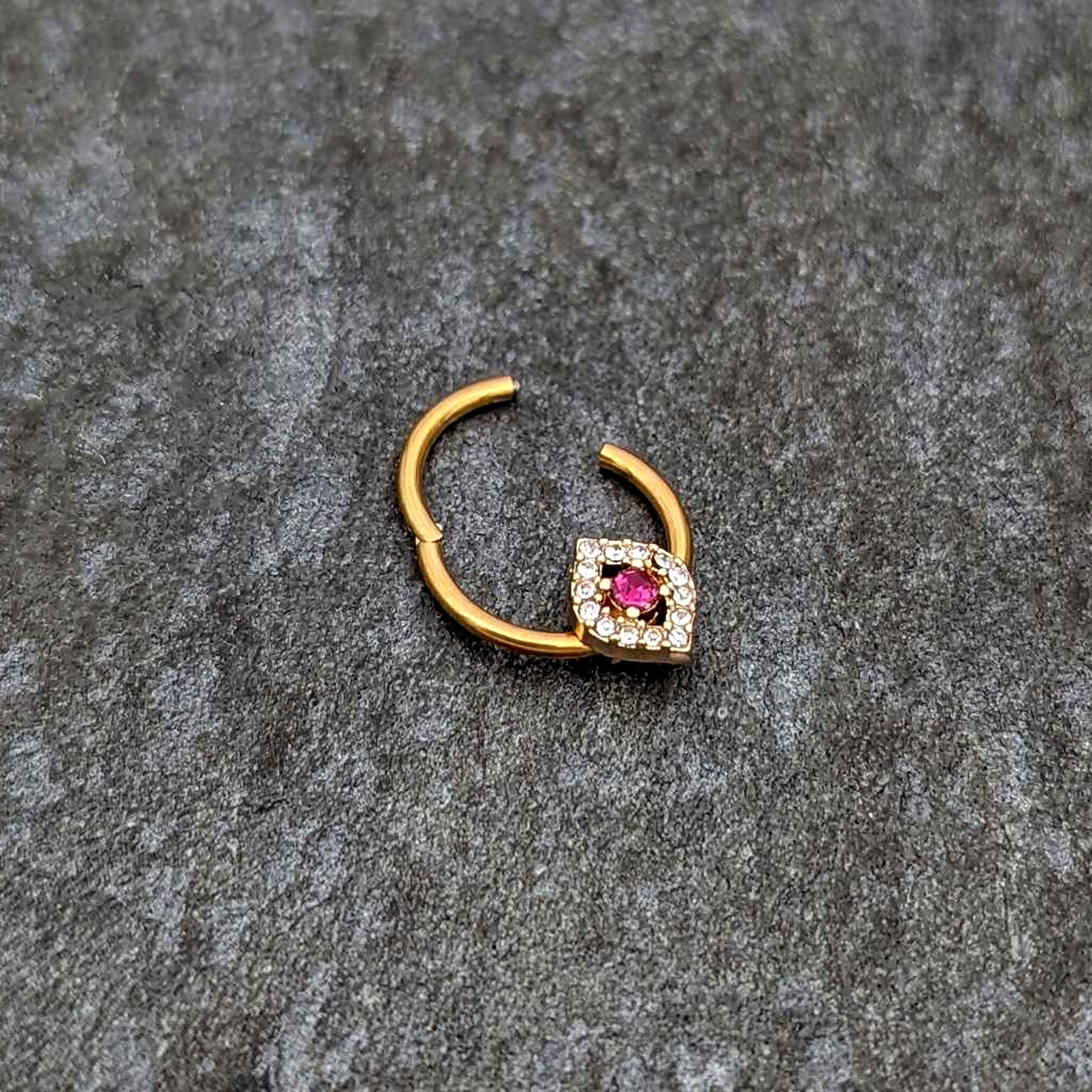 16G 3/8 Clear Pink Gem Gold Tone Open Eye Hinged Segment Ring