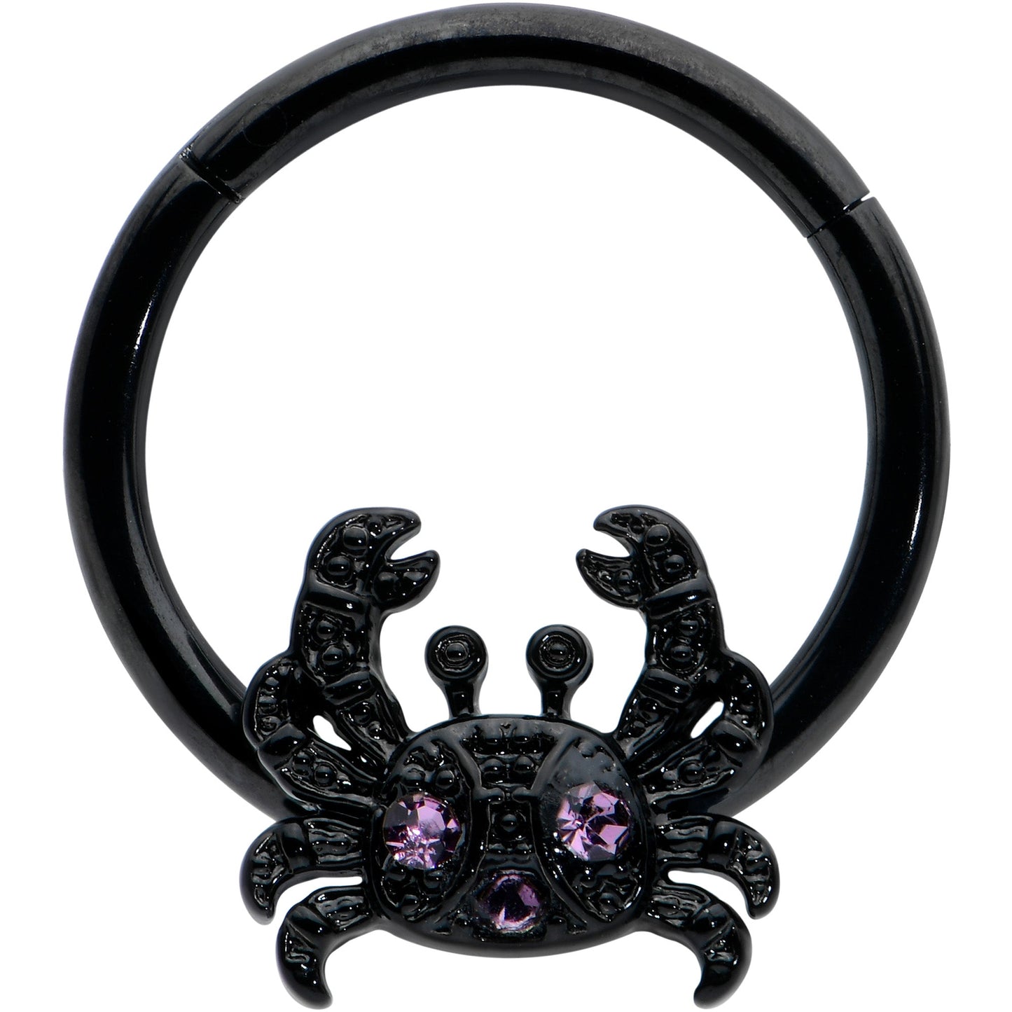 16G 3/8 Purple Gem Black Chic Crab Hinged Segment Ring