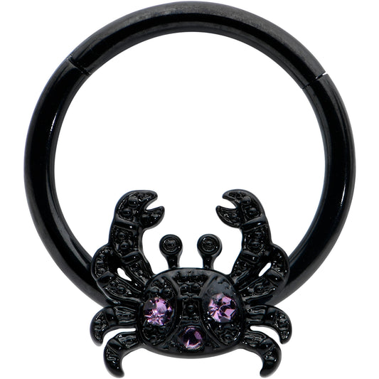 16G 3/8 Purple Gem Black Chic Crab Hinged Segment Ring