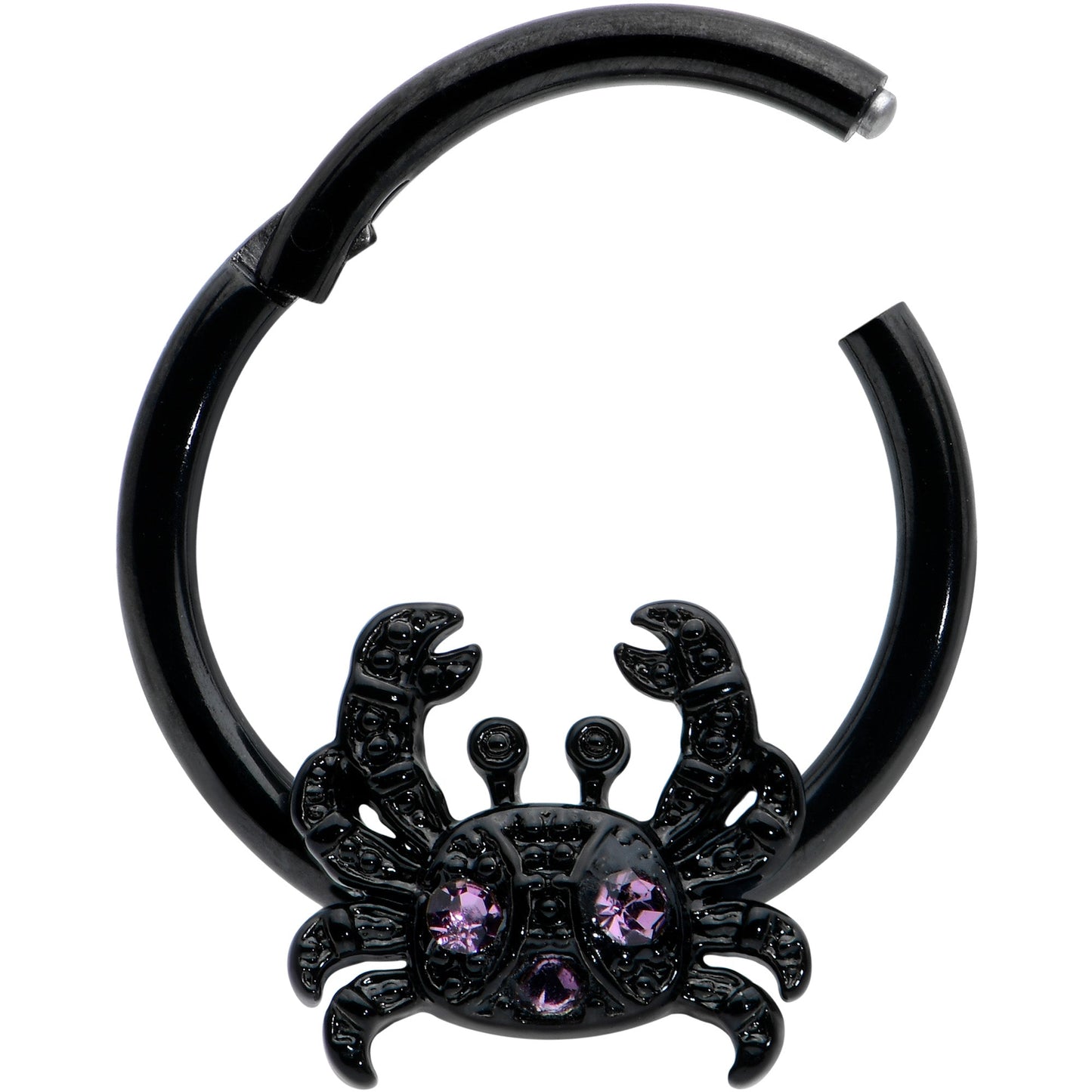 16G 3/8 Purple Gem Black Chic Crab Hinged Segment Ring