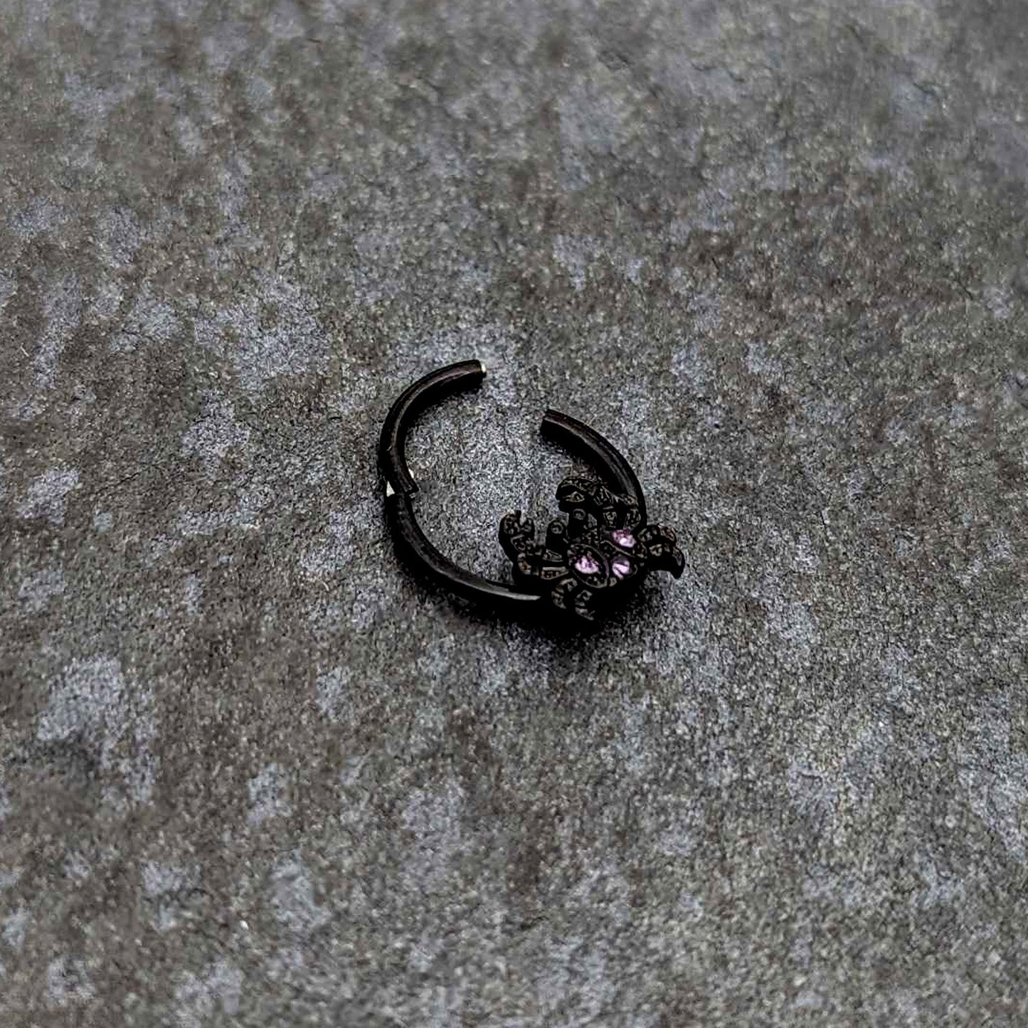 16G 3/8 Purple Gem Black Chic Crab Hinged Segment Ring