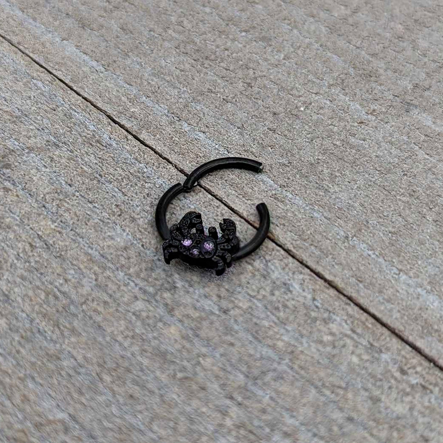 16G 3/8 Purple Gem Black Chic Crab Hinged Segment Ring