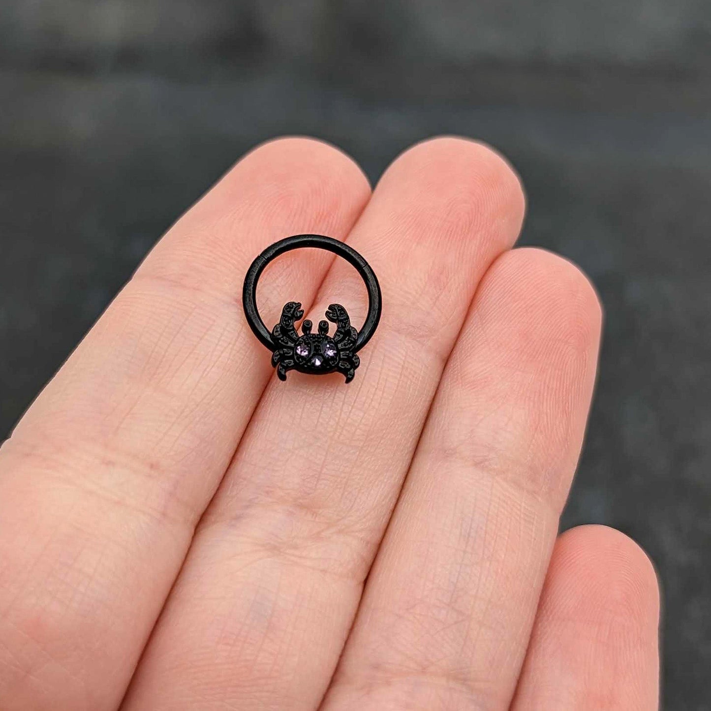 16G 3/8 Purple Gem Black Chic Crab Hinged Segment Ring