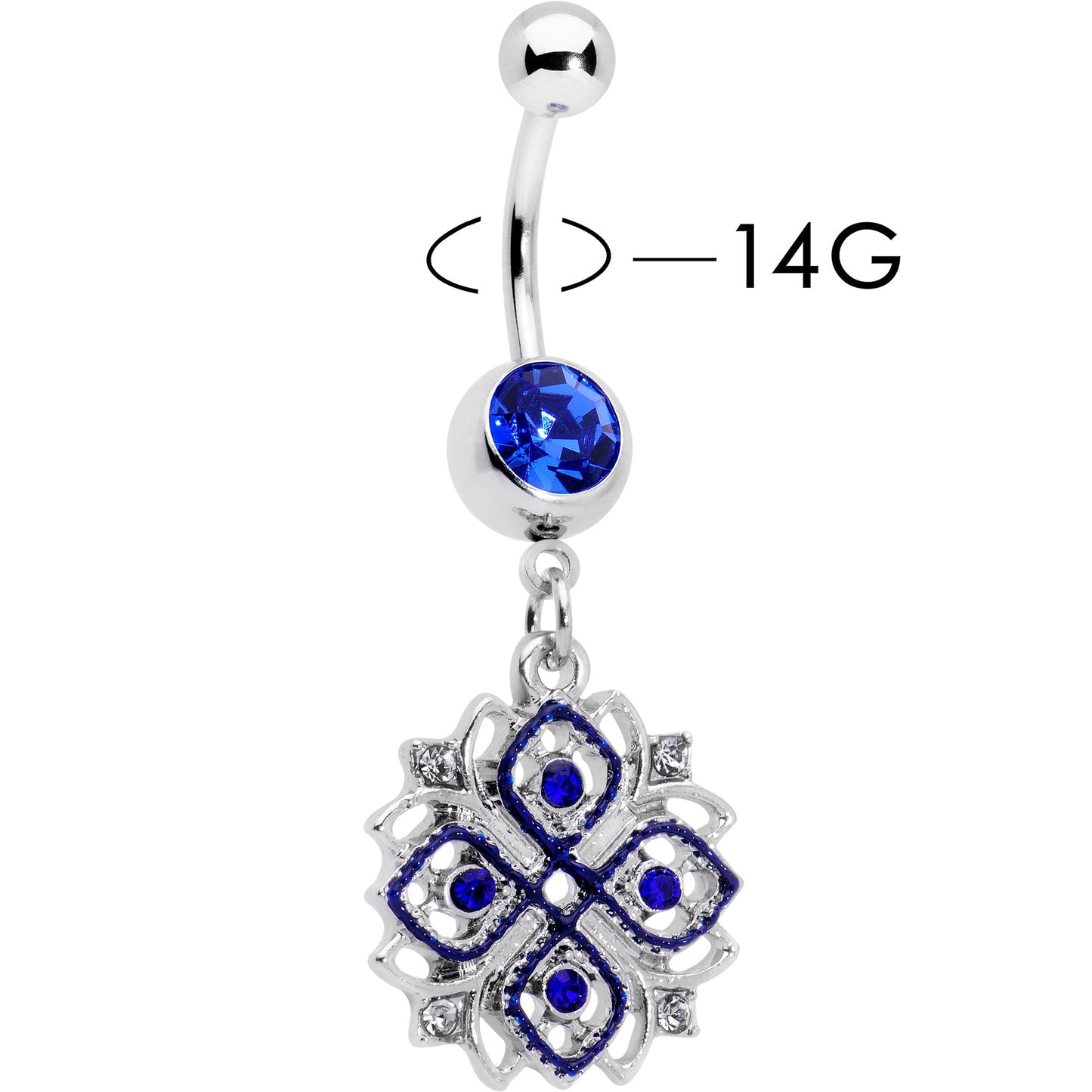 Clear Blue Gem Embellished Cross Dangle Belly Ring