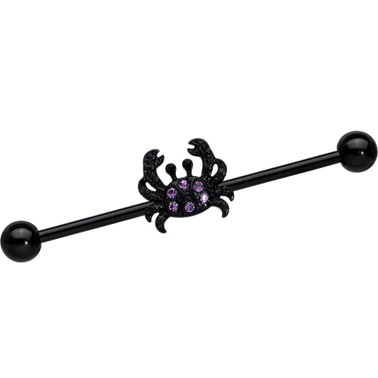 14G Purple Gem Black Chic Crab Industrial Barbell 38mm