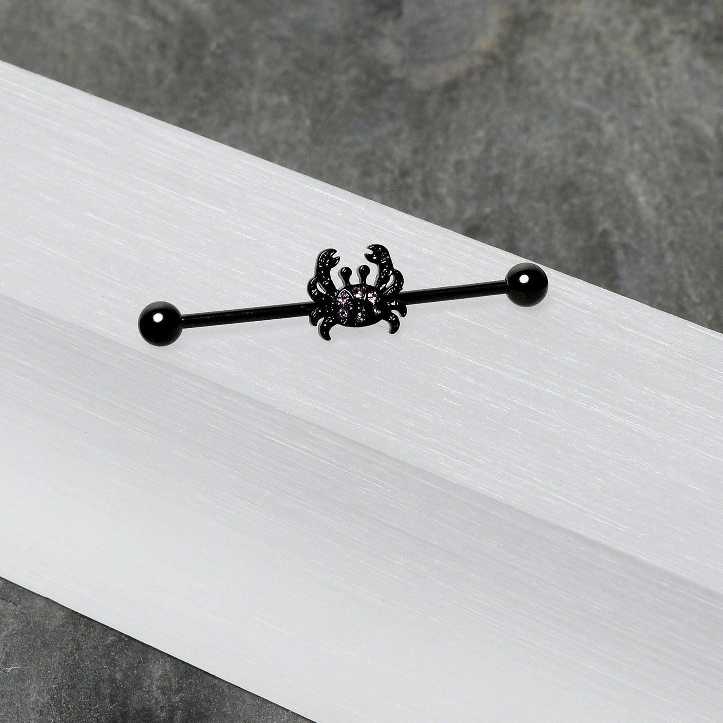 14G Purple Gem Black Chic Crab Industrial Barbell 38mm