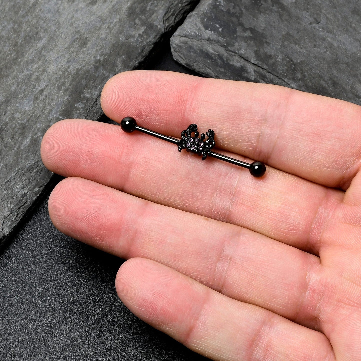 14G Purple Gem Black Chic Crab Industrial Barbell 38mm