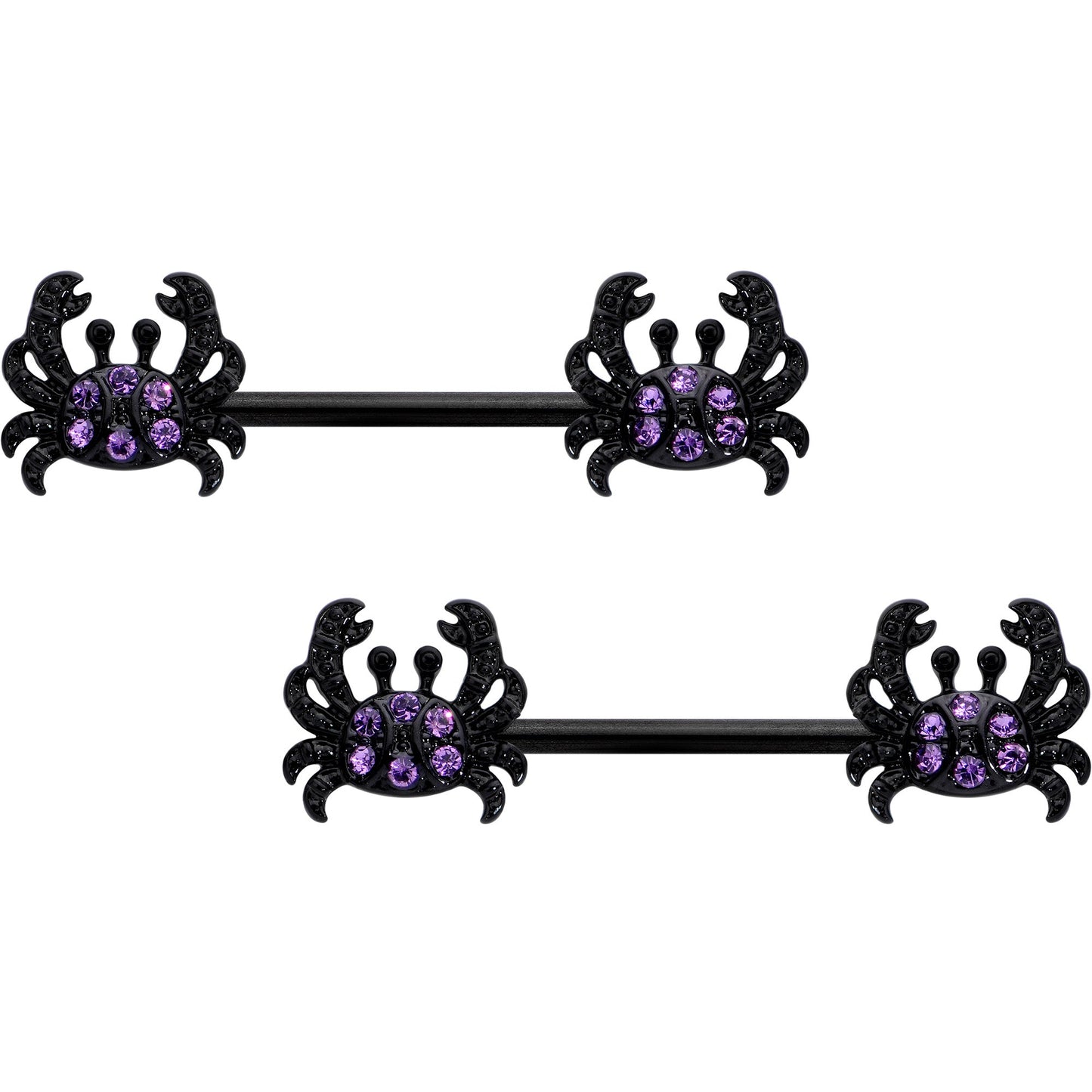 14G 9/16 Purple Gem Black Chic Crab Barbell Nipple Ring Set