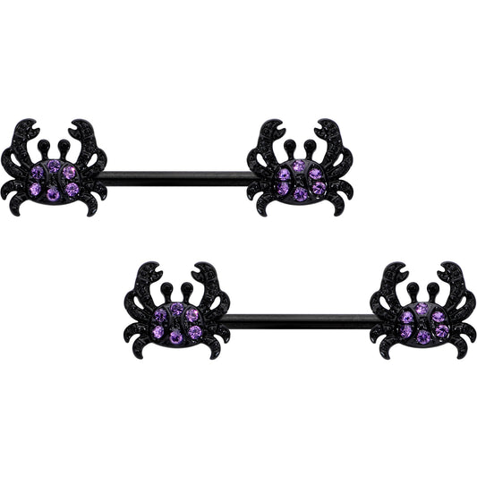 14G 9/16 Purple Gem Black Chic Crab Barbell Nipple Ring Set