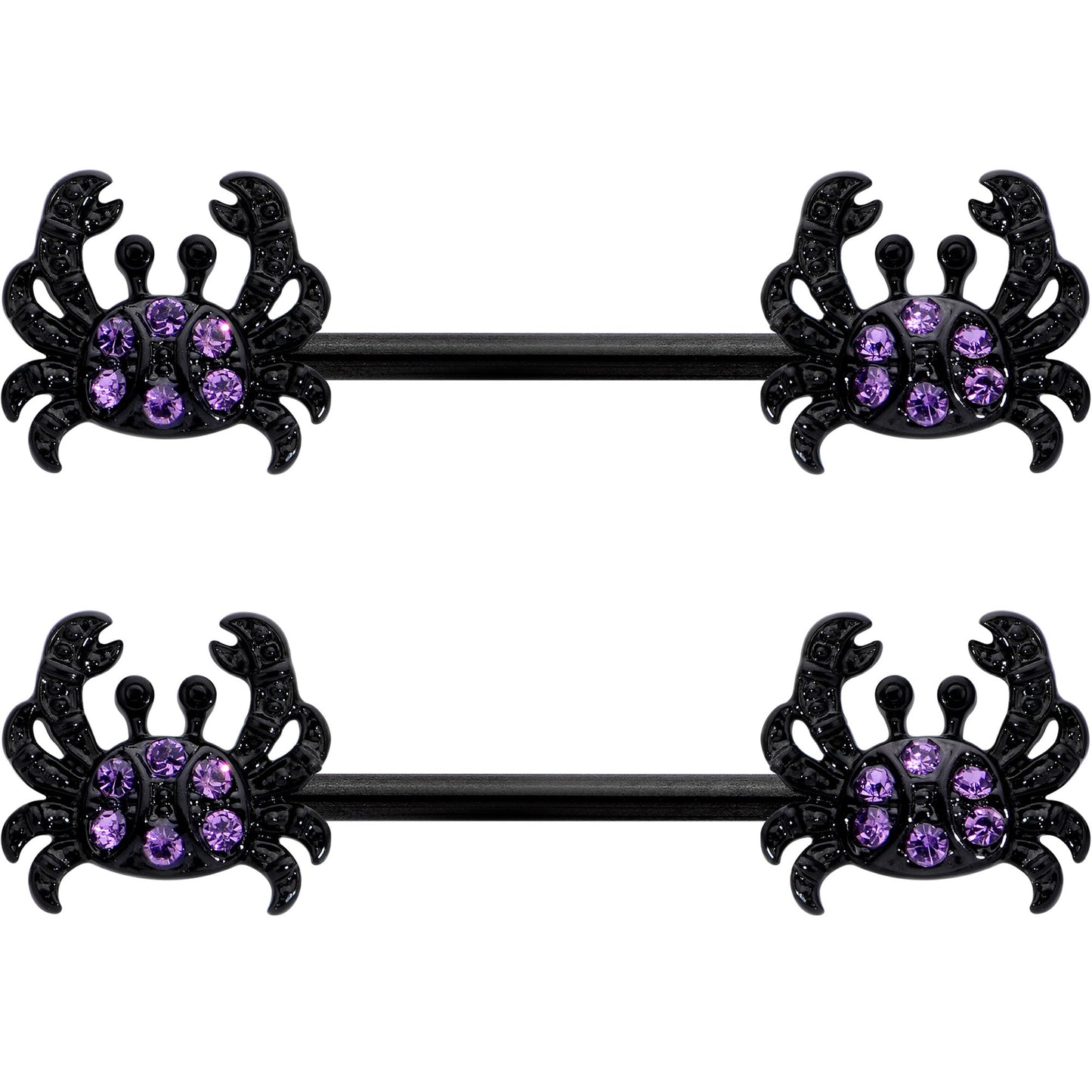 14G 9/16 Purple Gem Black Chic Crab Barbell Nipple Ring Set