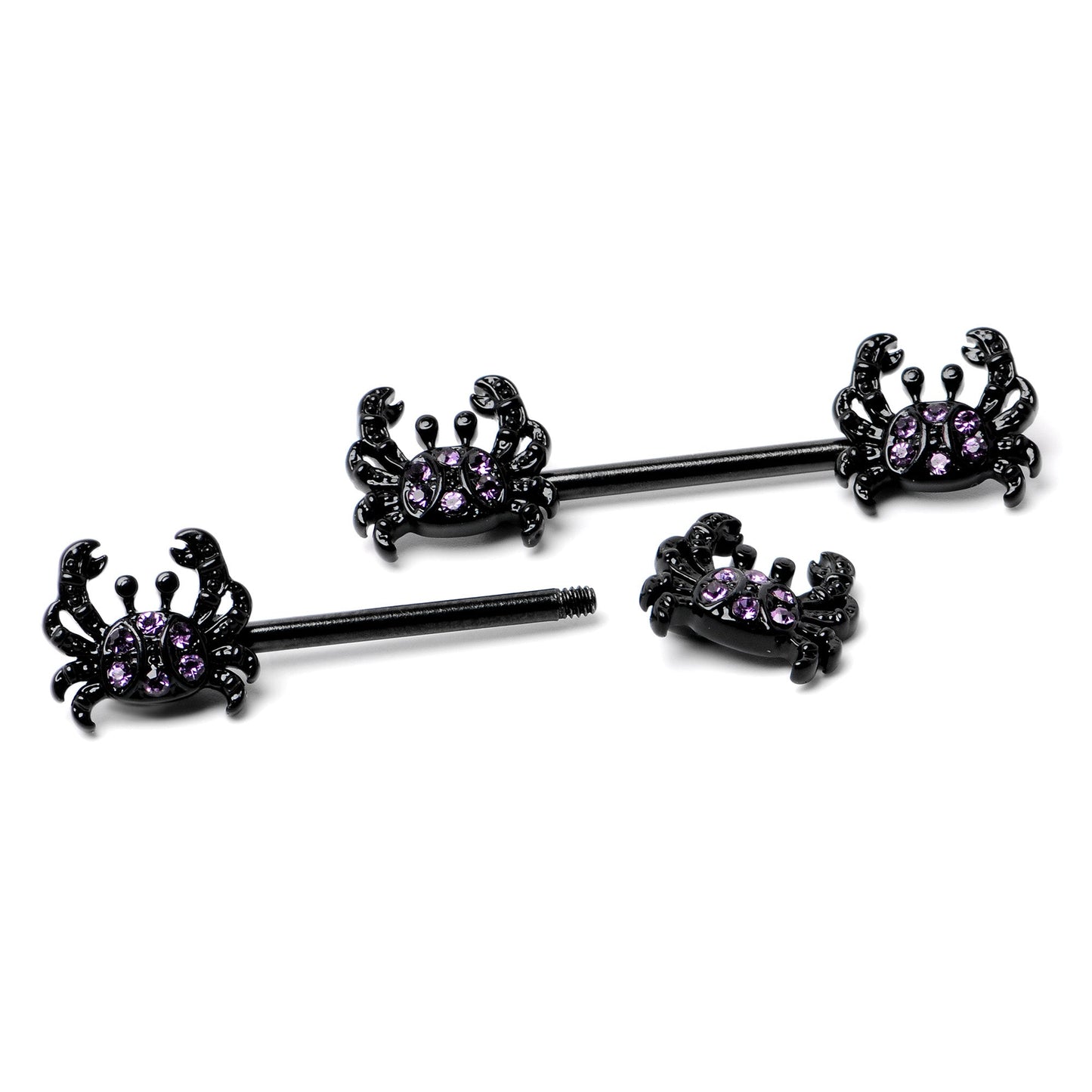 14G 9/16 Purple Gem Black Chic Crab Barbell Nipple Ring Set