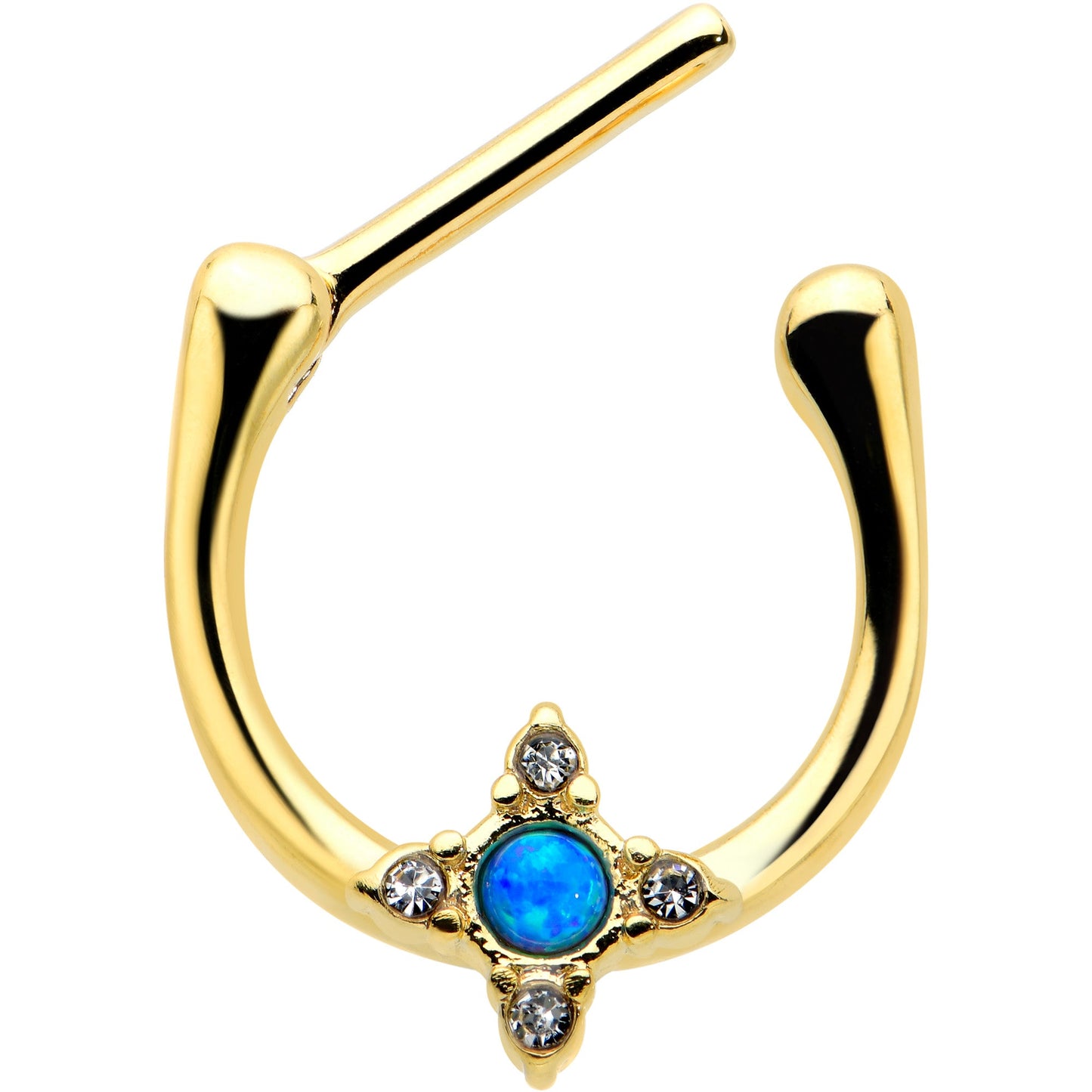 16G 5/16 Blue Synthetic Opal Gold Tone Rhombus Cartilage Clicker