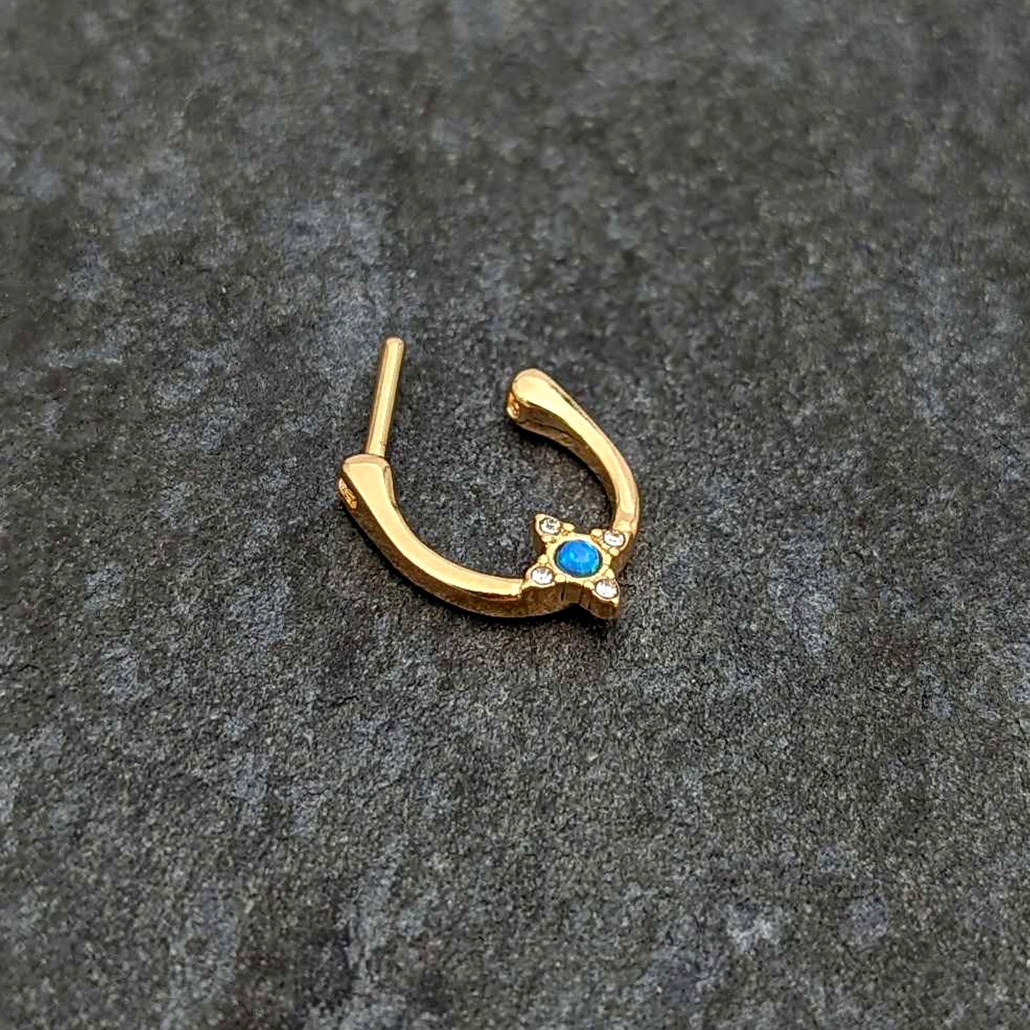 16G 5/16 Blue Synthetic Opal Gold Tone Rhombus Cartilage Clicker