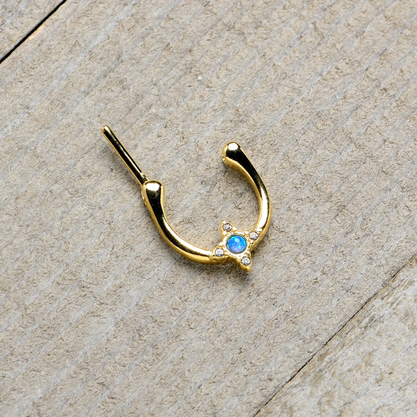 16G 5/16 Blue Synthetic Opal Gold Tone Rhombus Cartilage Clicker