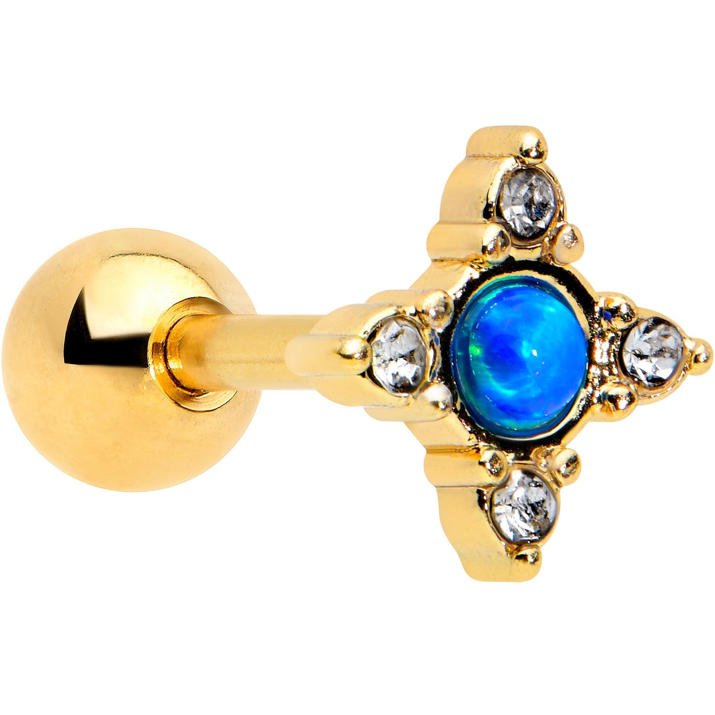 16G 1/4 Blue Synthetic Opal Gold Tone Rhombus Cartilage Earring